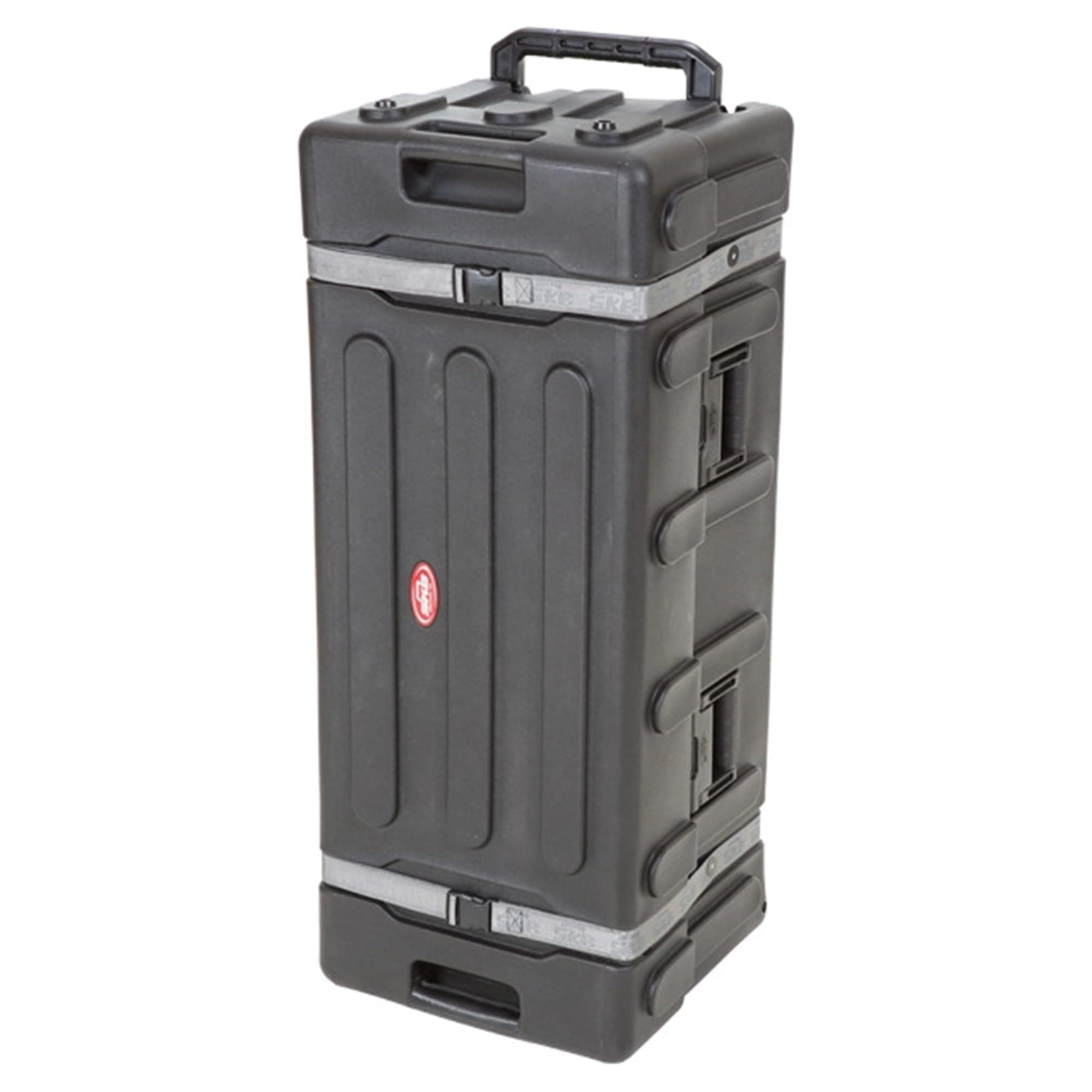 Drum Hardware Case with Wheels, Durable Roto-Molded Polyethylene Mobile Storage with Telescoping Handle and Secure Cinch Straps, Black