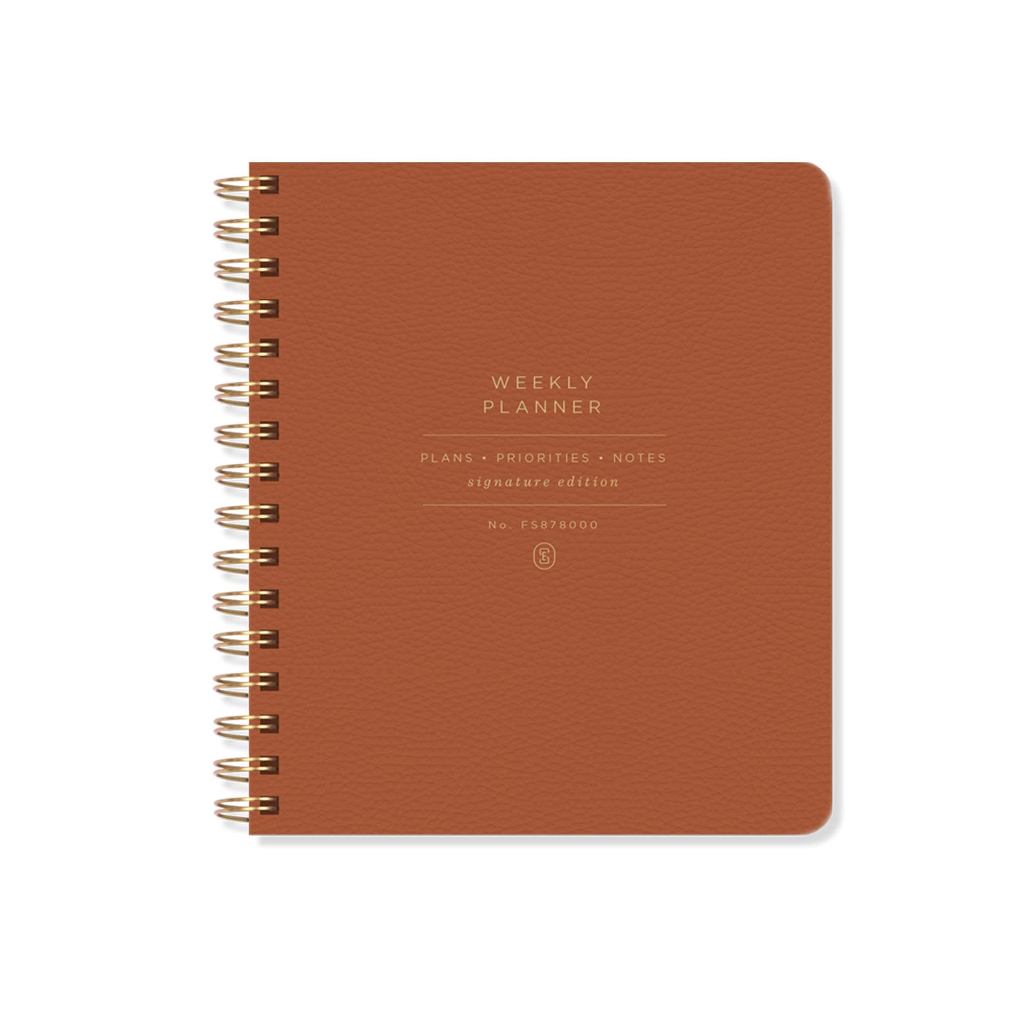 Fringe Studio Non-Dated Weekly Planner, Standard Cognac, Vegan Leather Cover, 160 Pages, 7" x 8.375", Signature Edition Collection (878003)
