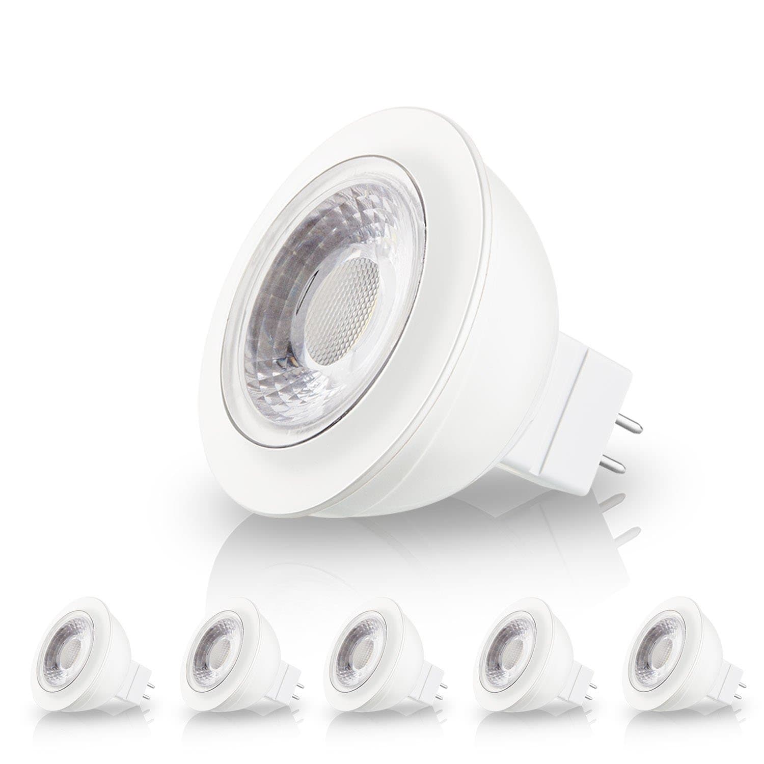 Rayhoo 12V MR16 Dimmable LED Light Bulbs with GU5.3 Base 7W, AC/DC 12 Volts, 50W-60W Halogen Track Lights Equivalent Replacement, Natural White 4000K, 6 Pack