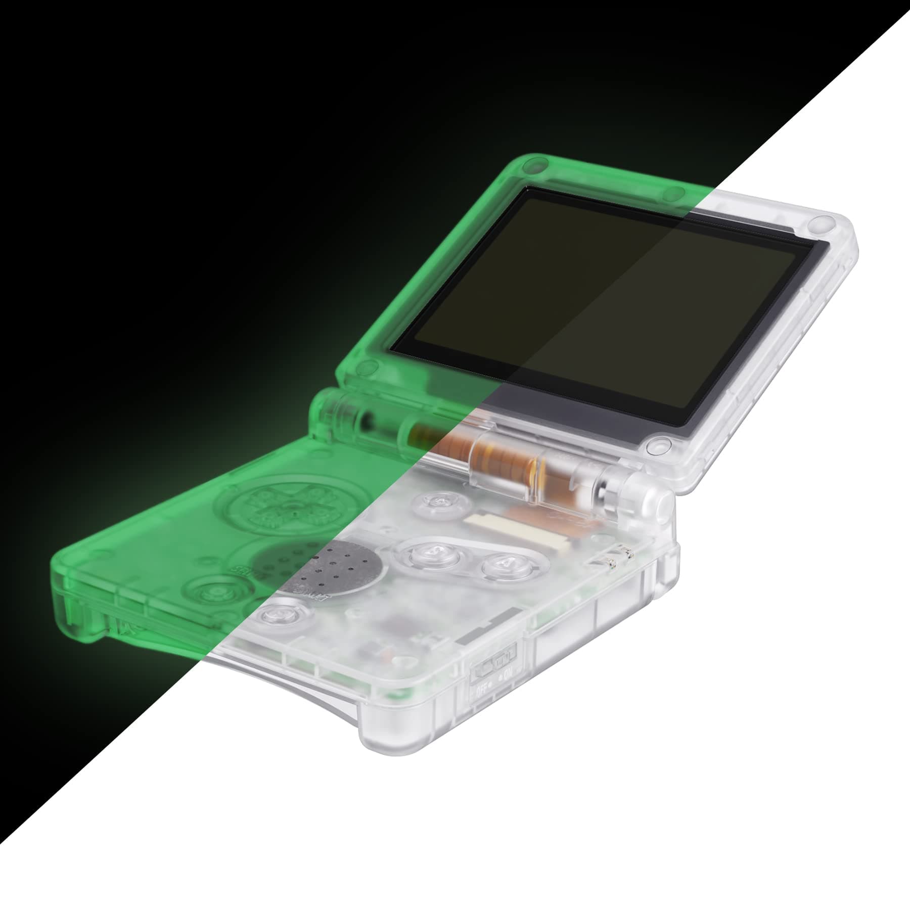 IPS Ready Upgraded Glow in Dark - Green Custom Replacement Housing Shell for Gameboy Advance SP GBA SP – Compatible with Both IPS & Standard LCD – Console & Screen NOT Included