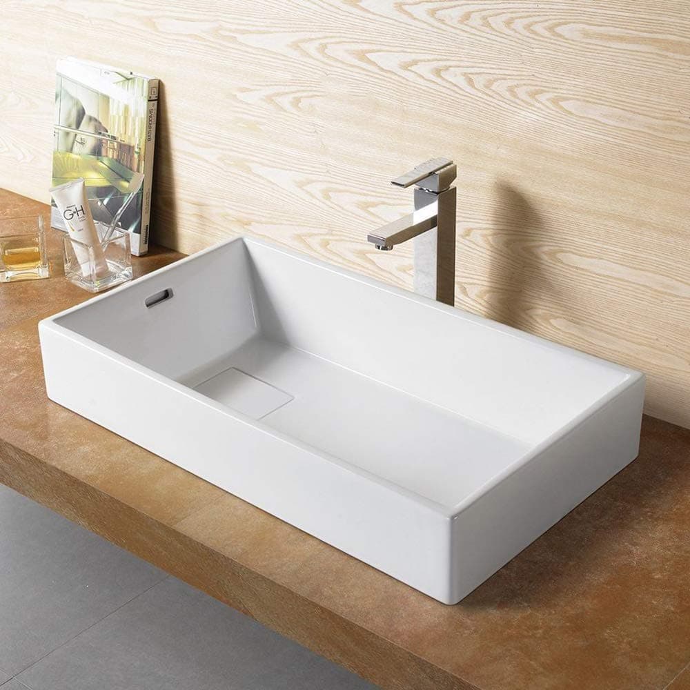 Bathroom Rectangular Ceramic Porcelain Vessel Vanity Sink 7235-(Included Chrome Pop Up Drain with no overflow)