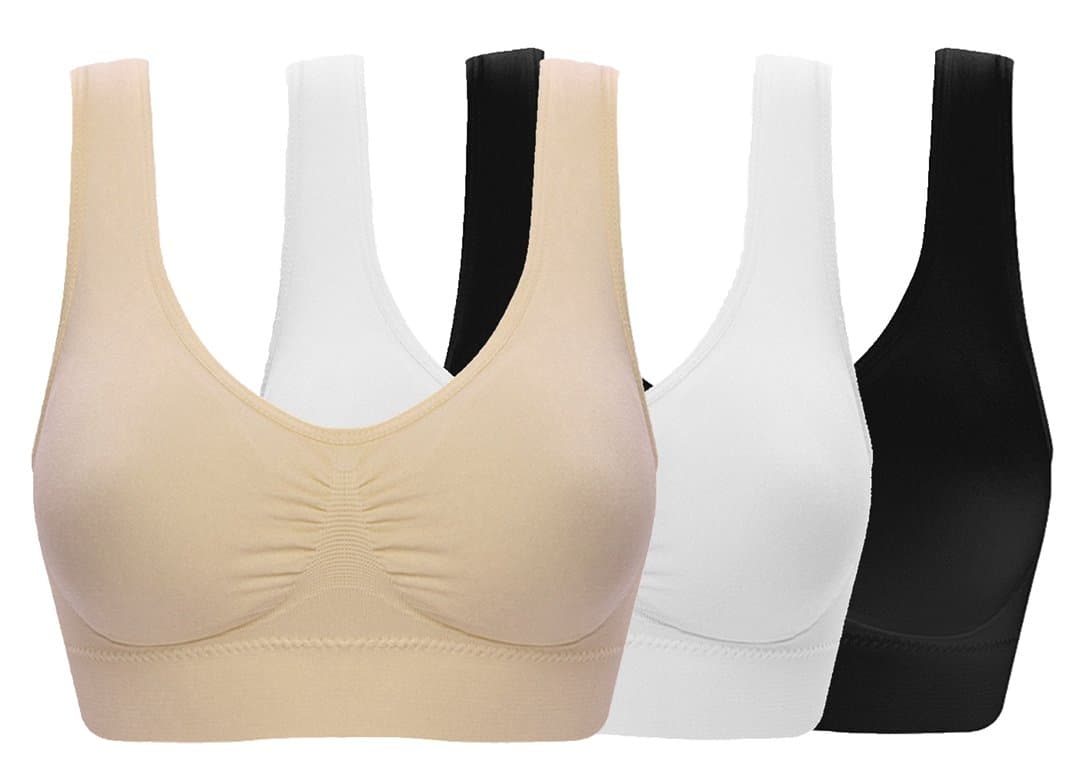 taigee 3 Pack Womens Wirefree Sleep Bra Medium Black/White/Nude