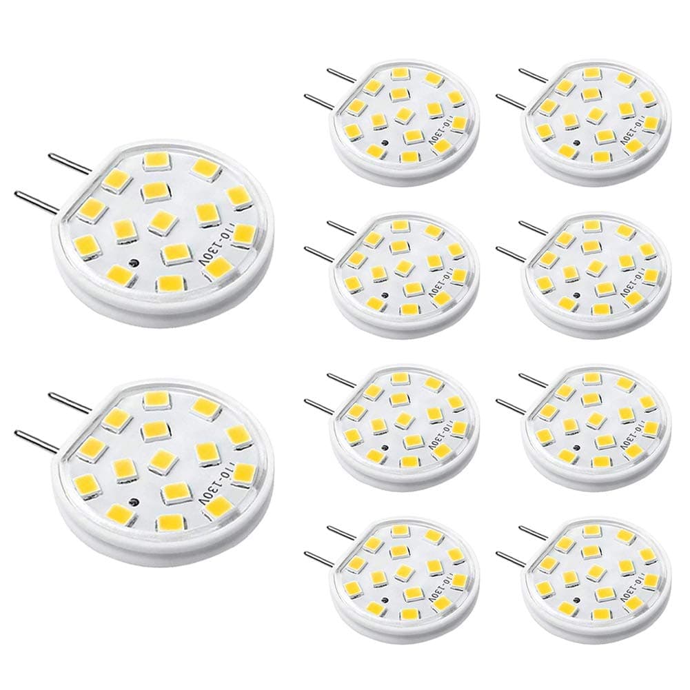 Dimmable G8 LED Bulbs, 20-25W G8 Halogen Bulb Equivalent, T4 Type Bi-Pin G8 Base, AC 120V Warm White 3000K LED Puck Light Bulbs for Under Cabinet Light, Under Counter Kitchen Lighting (10 Pack)