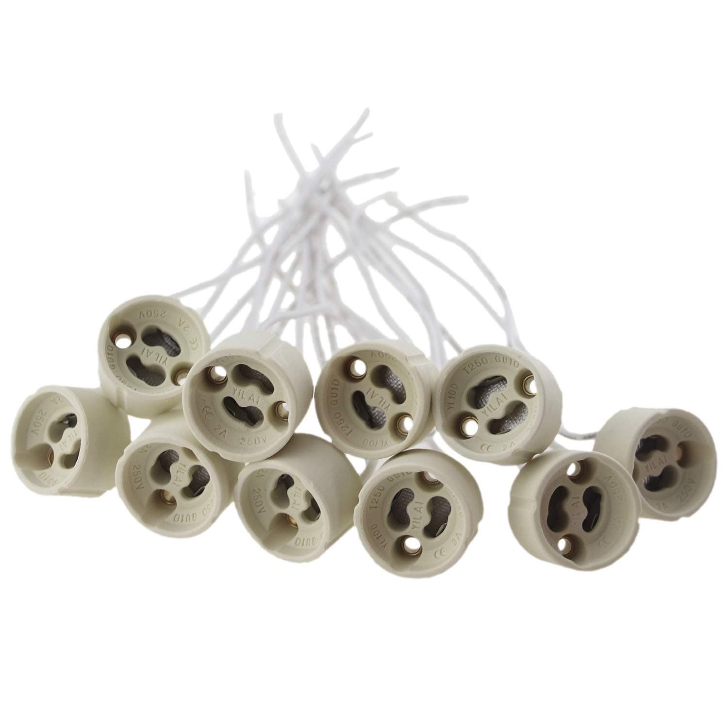 10pcs Ceramic Standard Medimun Screw Base Socket GU10 Bulb Holders With Wire for Hot Halogen Bulb (GU10 10pcs)