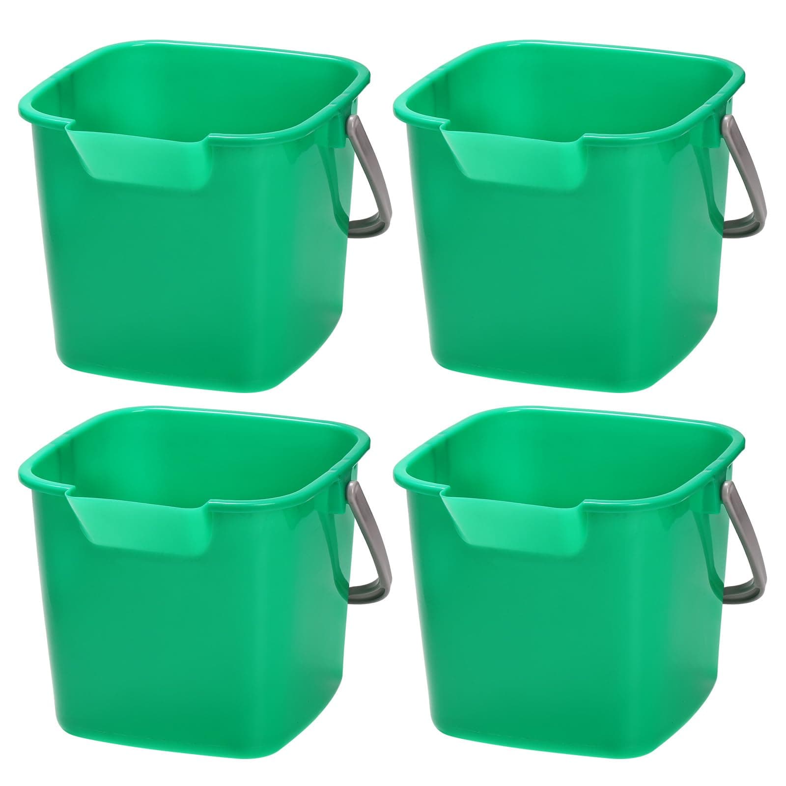 Peohud 4 Pack Sanitizing Buckets, 3 Quart Small Cleaning Buckets, Square Detergent Pail with Spout and Handle, Plastic Utility Bucket for Home Kitchen School Offices Commercial Use, Green