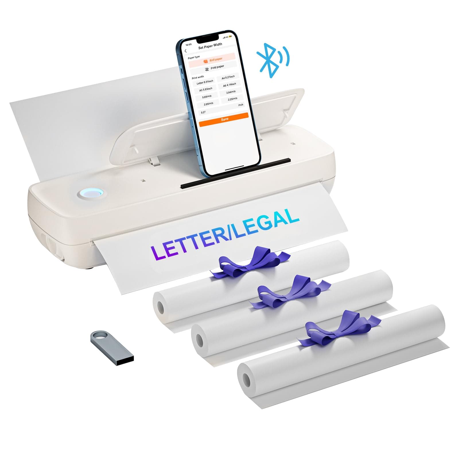 Portable Printers Wireless for Travel, Portable-Thermal-Bluetooth-Inkless-Printer Support 8.5" X 11" US Letter&Legal,A4&,A5,Compatible with Android,iOS Phone (WARMWHITE)