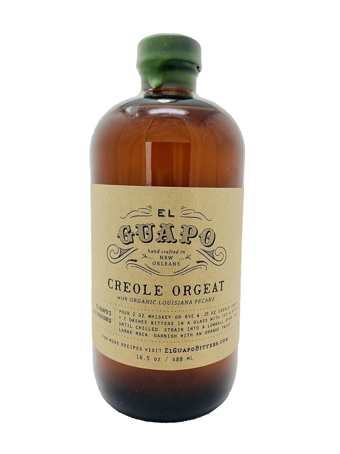 El Guapo Bitters Creole Orgeat Syrup Made with Pecans Instead of Almonds and Pure Luisianna Cane Sugar - Perfect Addition to Milk Punch or Eggnog - Excellent Almond Syrup Substitute (16.5 oz)