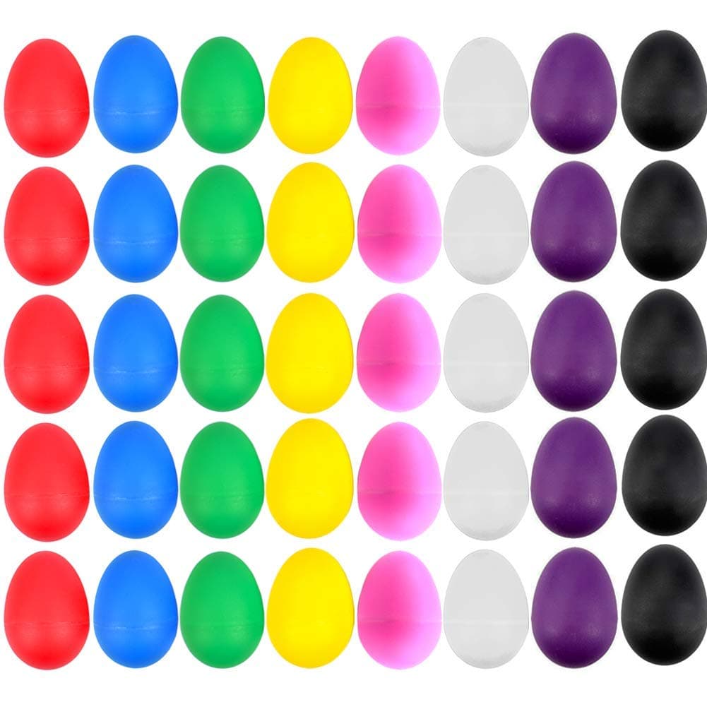 EVNEED 40PCS Plastic Egg Shakers Percussion Musical Maracas Easter Eggs for Music Learning DIY Painting