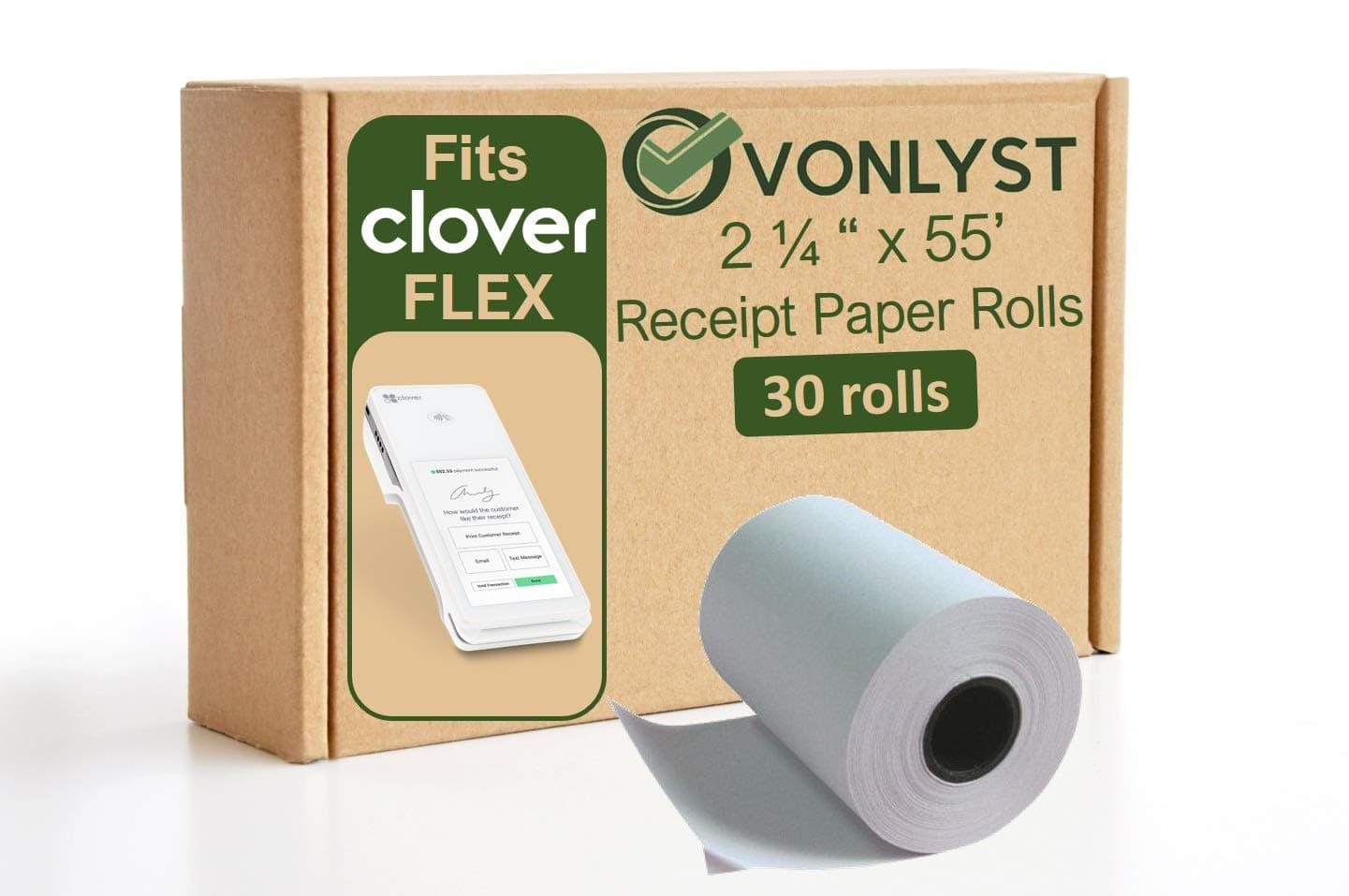 Thermal Paper Roll for Clover Flex Receipt Paper 2 1/4 x 55 (30 rolls)