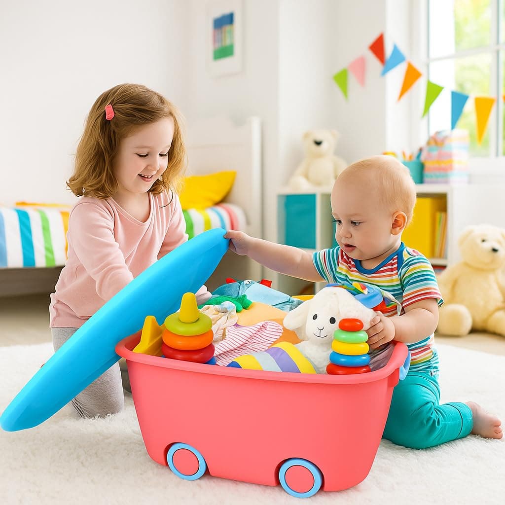 PARASNATH Rolling Storage Container Box (PinkBlue Colour)- 45 Litre Super Large With Wheels Size (59X39X30 cm) Launch Offer Actual Price 1999, Polypropylene