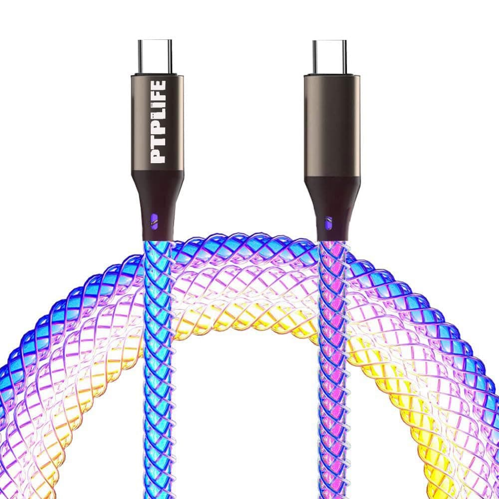 RGB USB C to USB C Charging Cable, PD 60W Fast Charging Cable 1M LED Light Up Type C to Type C Cable for iPhone 15/15 Pro/15 Pro Max,Samsung Galaxy S23 /S22/S21+,Huawei,Pad & Laptops