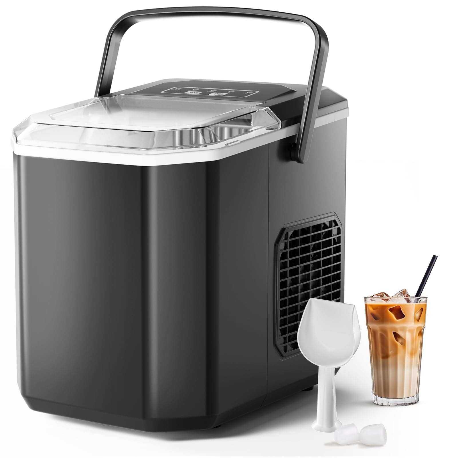 Portable Ice Maker Countertop, Dual-Size(Large/Small) Ice Machine with Self Cleaning, 1.5 Water Tank with Ice Scoop & Basket,9 Cubes in 6 Mins, 12Kg/24h, for Home/Kitchen/Office/Bar, Black