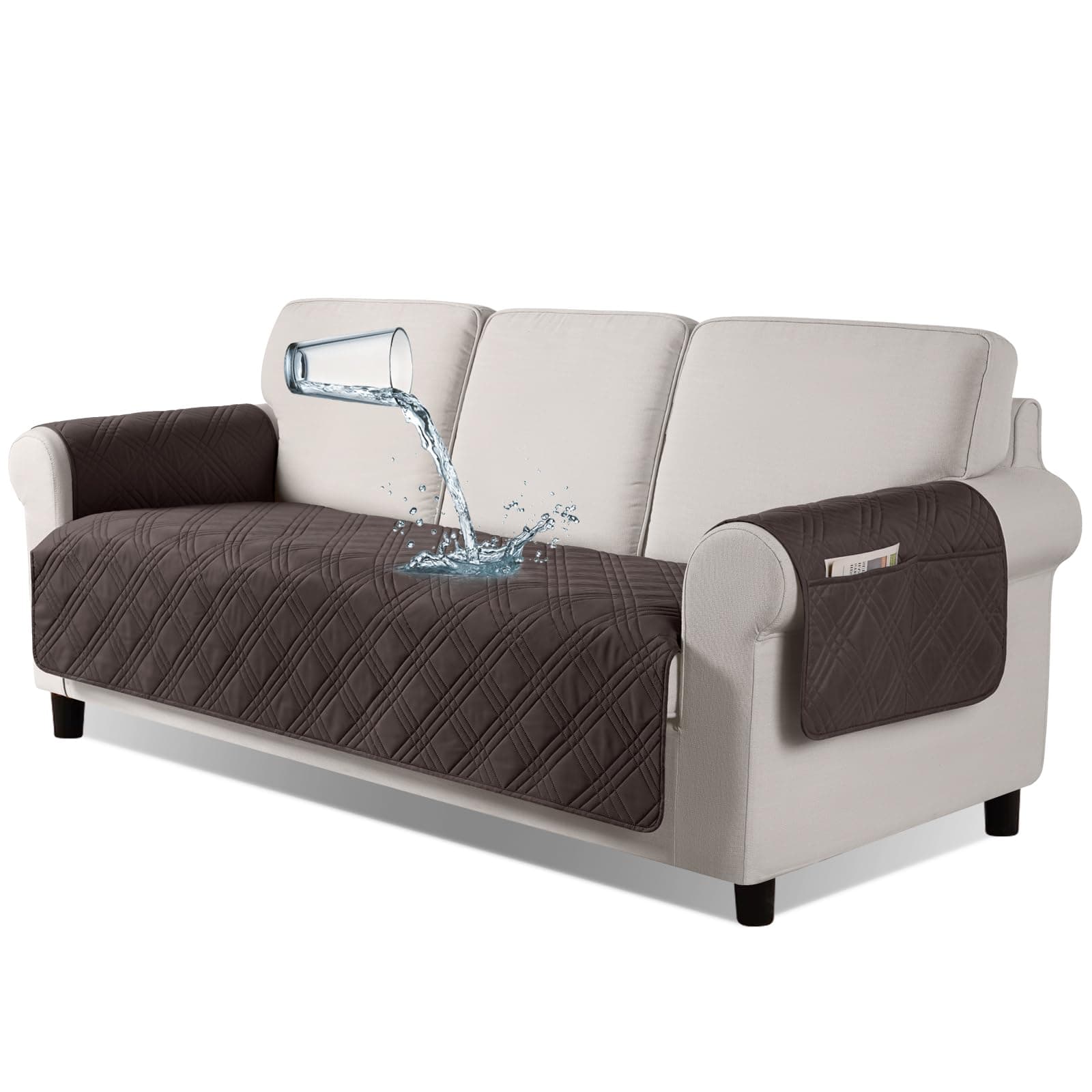 TAOCOCO Waterproof Sofa Covers for Dogs with Non Slip Backing, Sofa Seat Covers with Side Pocket for 3 Cushion Couch Washable Pet Couch Cover Protector Sofa Slipcovers for Kids(Sofa Plus, Chocolate)