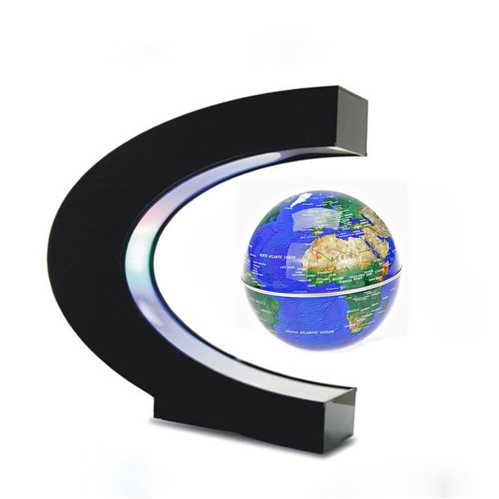 Estefanlo Floating Globe with LED Lights C Shape Magnetic Levitation Floating Globe World Map for Desk Decoration (Blue)
