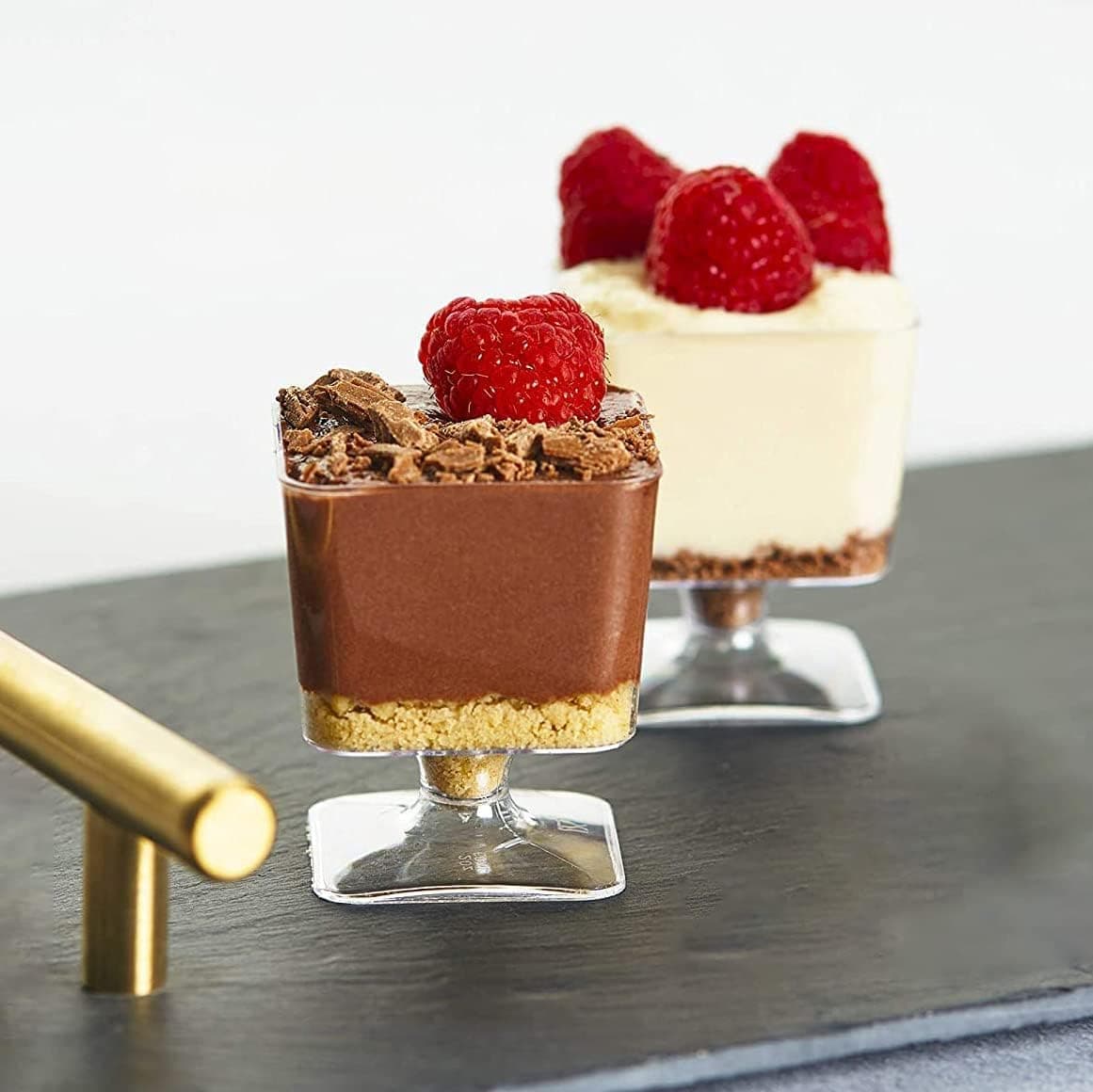 Alpha Basics 10pcs Dessert Pudding Serveware Coupe Wine Mousse Bowl Trifle, Fruit Parfait, Sundae and Nuts, Mini Footed Clear Tasters 100ml