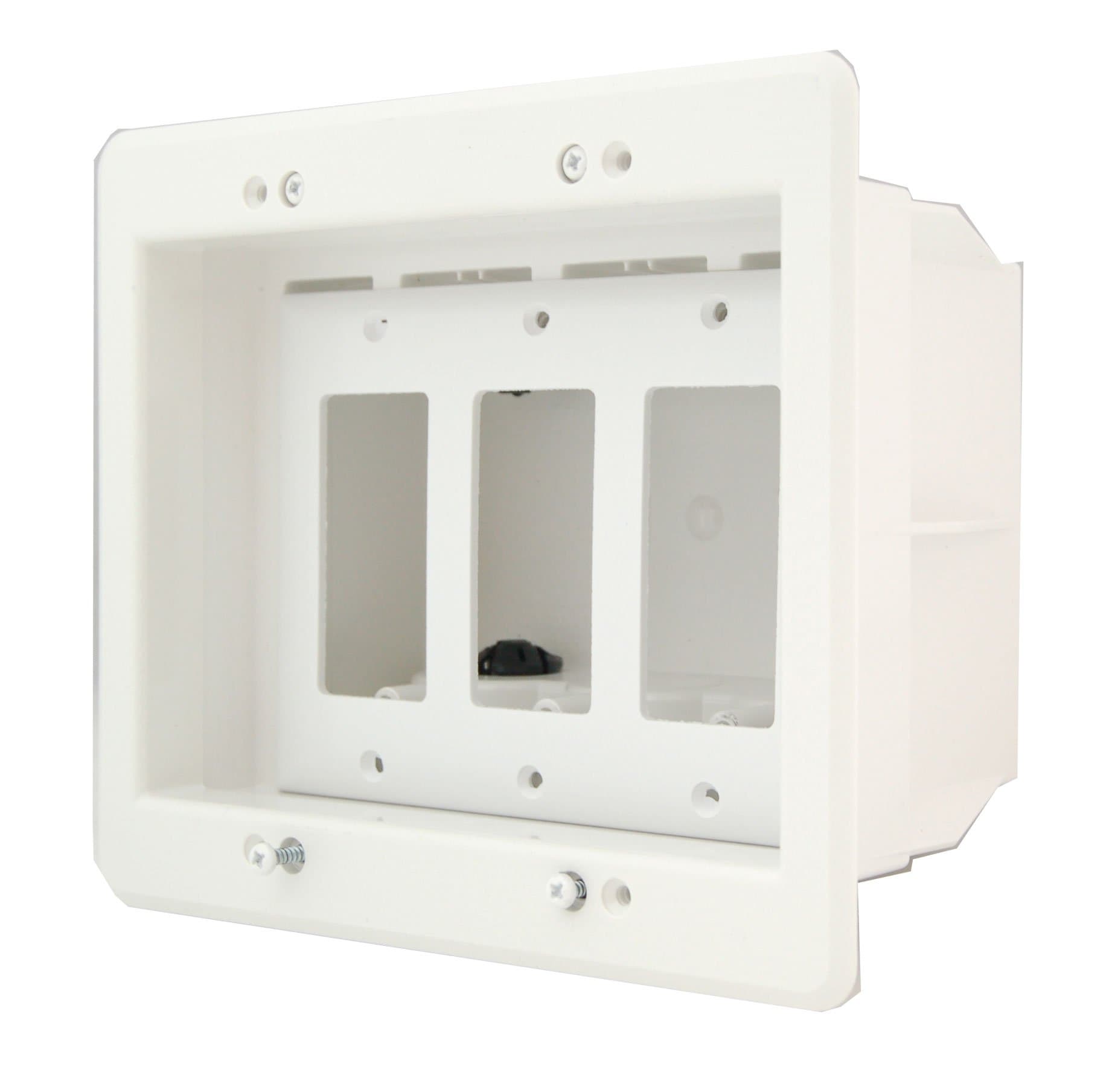 Arlington DVFR3W-1 Recessed Electrical Outlet Mounting Box with Paintable Wall Plate, 3-Gang, White
