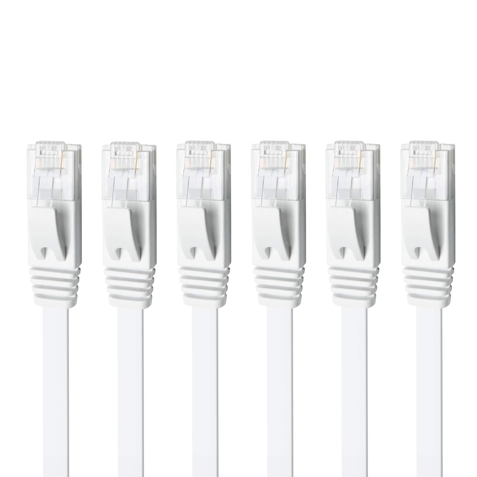 Yauhody CAT 6 Ethernet Cable 3ft 6-Pack White, High Speed Solid Flat CAT6 Gigabit Internet Network LAN Patch Cords, Bare Copper Snagless RJ45 Connector for Modem, Router, Computer (3ft,6Pack,White)