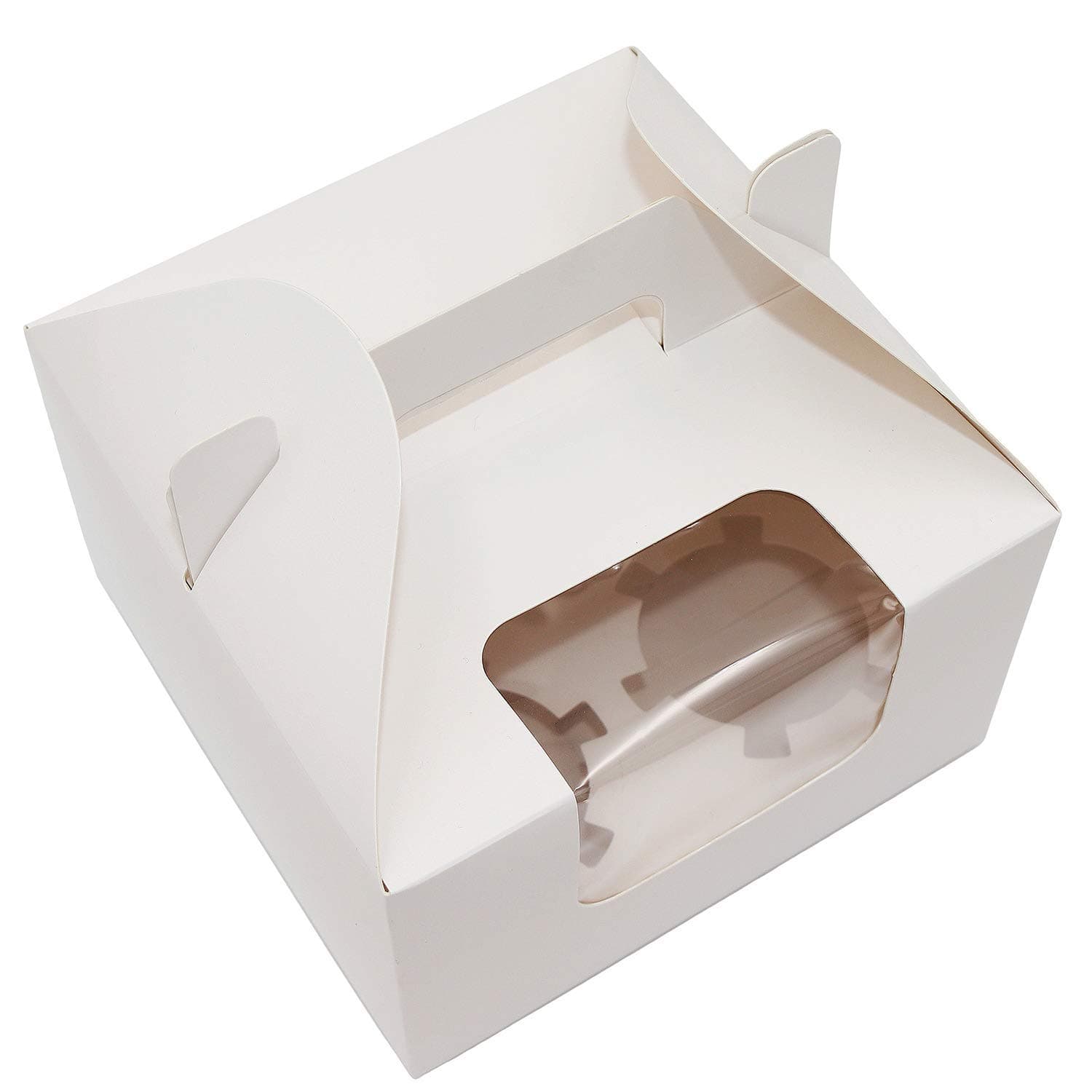 Cupcake Boxes 4 Cavity Holds with Window, Handle and Inserts Cardboard Cake Muffin Gift Cupcake Holders Pack of 6 (White)