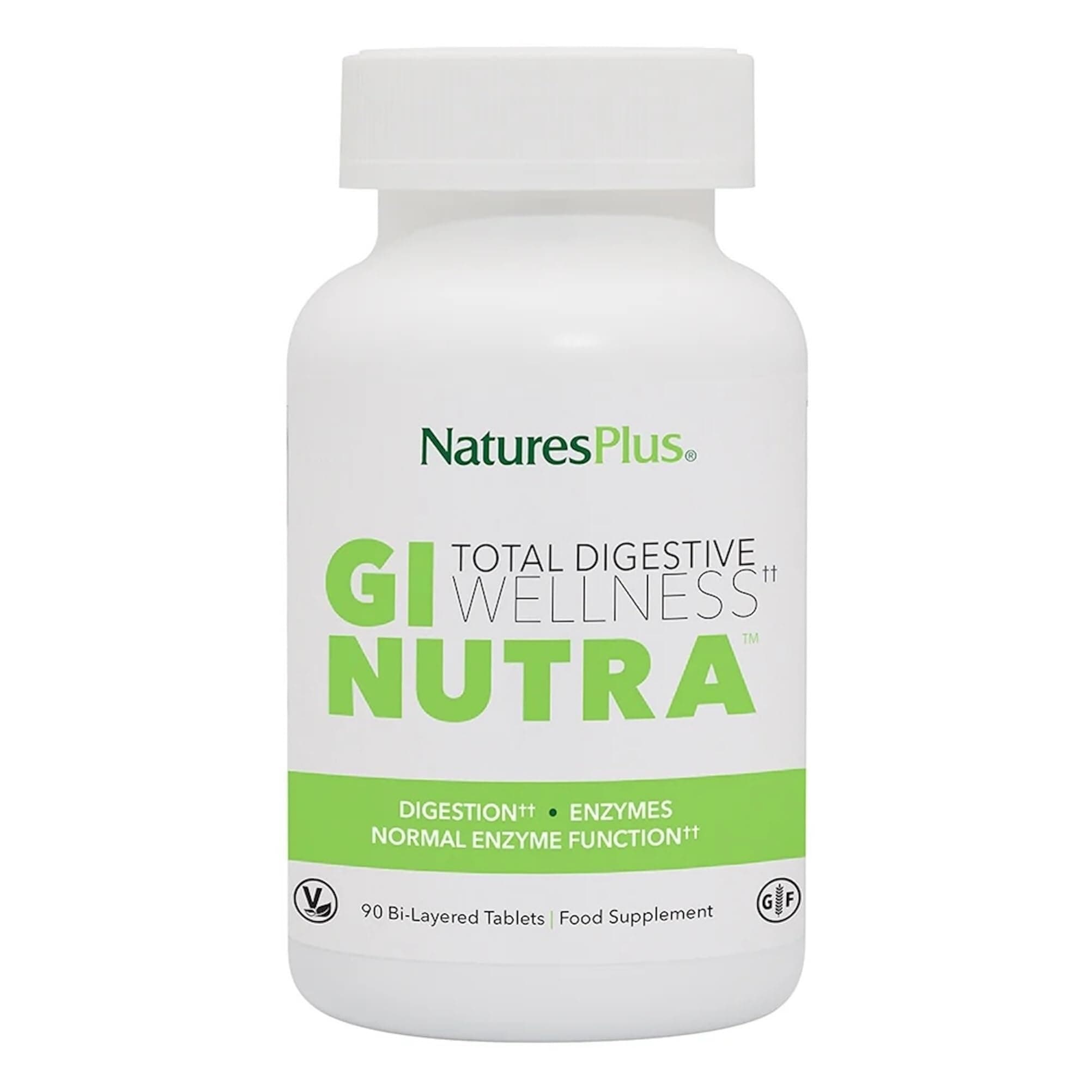 GI Natural Total Digestive Wellness - 90 Bi-Layered Tablets - with L-Glutamine, Probiotics, Prebiotics & Enzymes - Gluten Free - 30 Servings