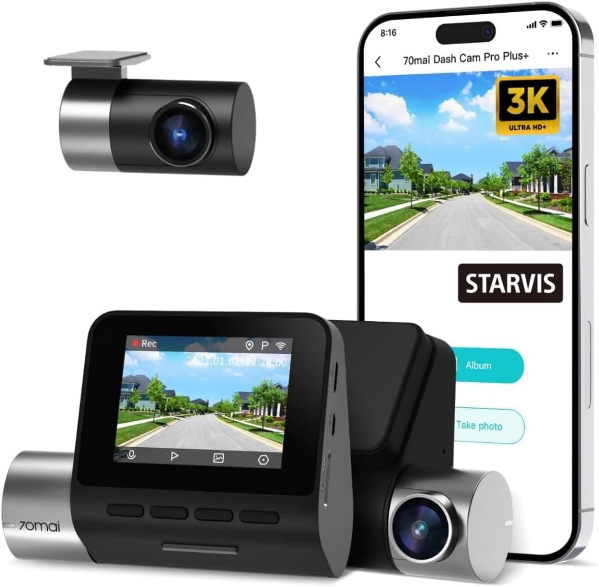 Smart Dash Cam Pro Plus Sets A500S - Dual Video Recording, 5MP Resolution, 140-Degree Wide View Angle, Free WiFi, and 24-Hour Parking Monitor for Enhanced Security