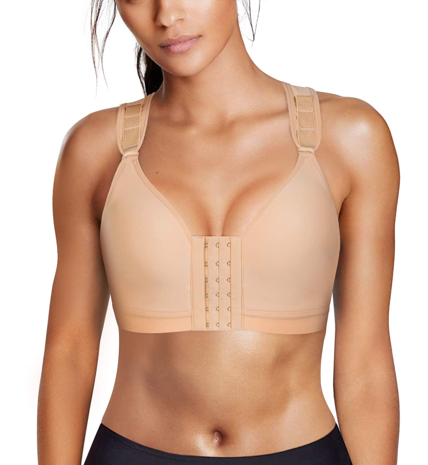 Wonderience Post-Surgical Bra Wide Adjustable Straps with Front Closure Wirefree