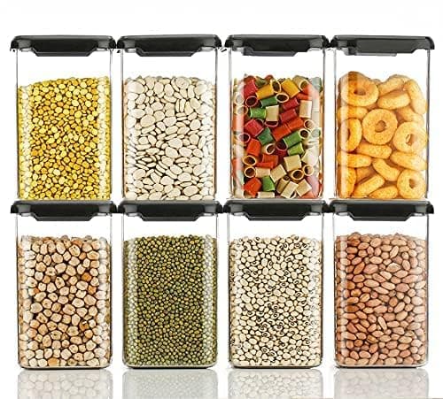 1100 ML Square Plastic Storage Jar and Container | Air Tight Containers For Kitchen Storage Set | Pantry Organization | Storage Box Lid Food Rice Pasta Pulses Container | Container Sets (08)