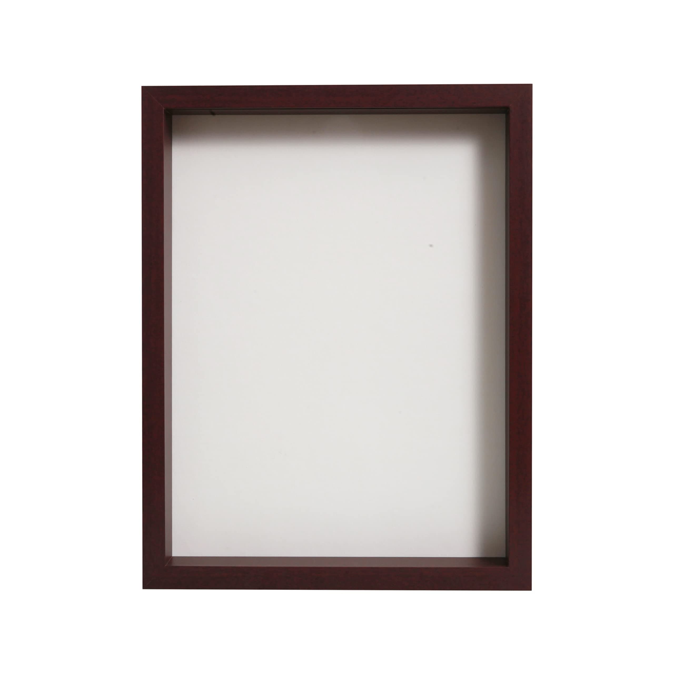 FrameWorks Mahogany Wooden Shadow Box Frame - 12' x 16', Display Case with Soft Felt Back, Tempered Glass, Elegant White Ball Push Pins