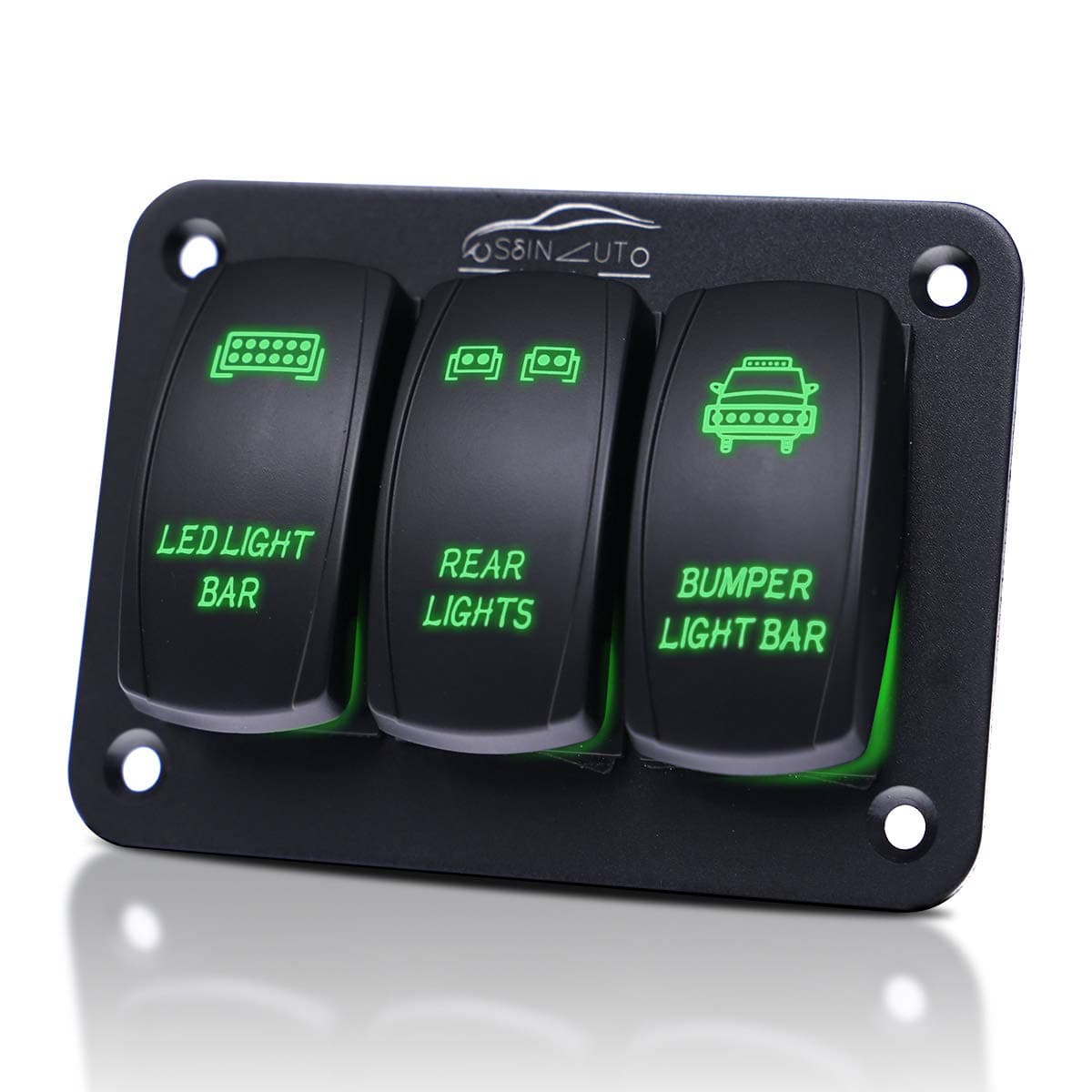 Rocker Switch,AUSDIN 3 Gang Rocker Switch Panel For Led Light Bar Aluminum Made 12V/24V Switch Panel 14AWG Wiring Harness Pre-wired Rocker Switch Holder Fits Car Marine Boat Truck Easy Installation