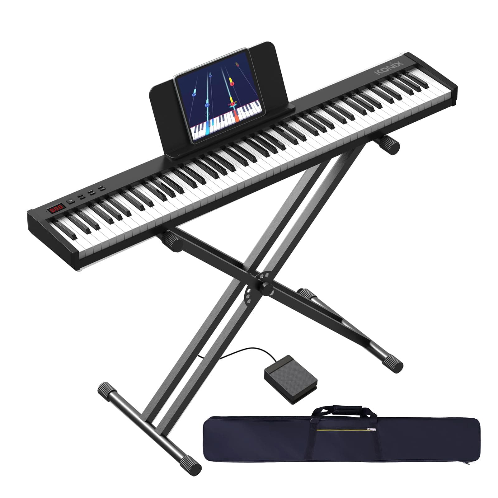 KONIX Piano Keyboard 88 Key with Stand, Touch Sensitivity, Full Size Semi-weighted Keyboard Piano for Beginner Include Sustain Pedal, Power Supply and Piano Bag