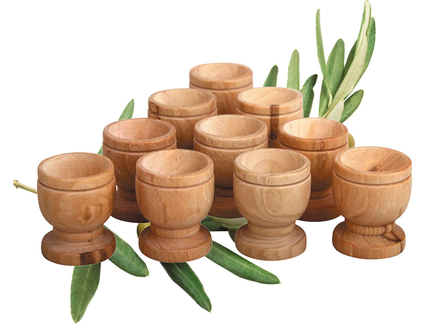 10 Mini Communion Cups Set in a Gift Bag (Approx 1.5 Inch). Hand Carved Kiddush Cup from Olive wood - for Church, Ministry & Worship events with Certificate of Origin.