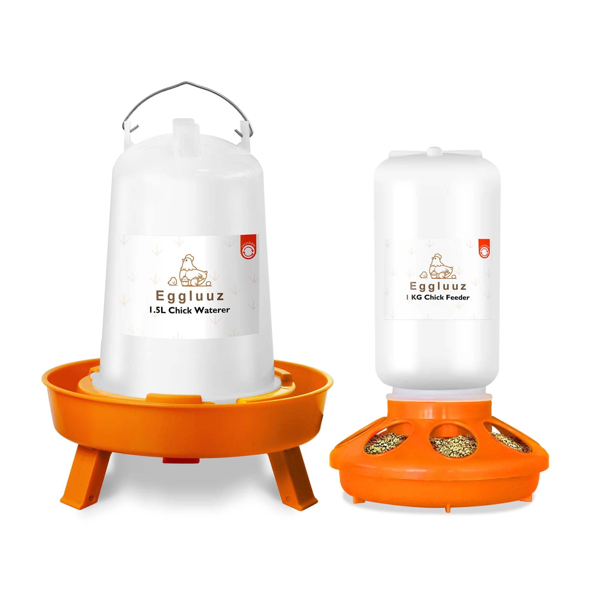 Chick Feeder and Waterer Kit Automatic Chicken Feeder and Waterer Set, 1L Chick Feeder and 1.5L Chick Waterer with 3 Heights Adjustable Legs