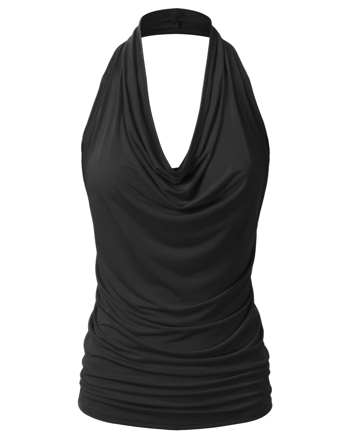 EIMIN Women's Casual Halter Neck Draped Front Sexy Open Back Tank Top (S-3XL)