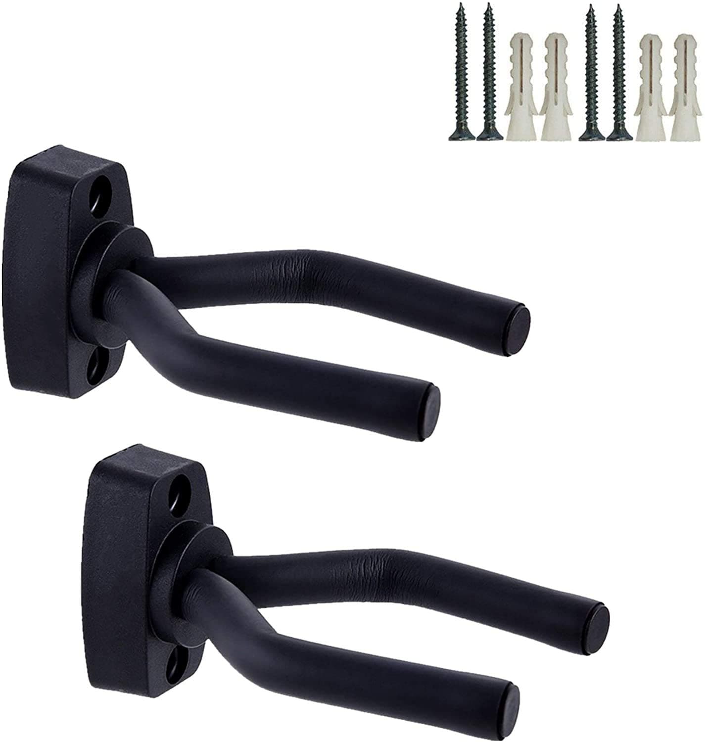 Guitar Wall Mount Hanger 2 Pack, Guitar Hanger Wall Hook Holder Stand Display Black with Screws - Easy to Install - Fits All Size Guitars, Bass, Mandolin, Banjo, Ukulele