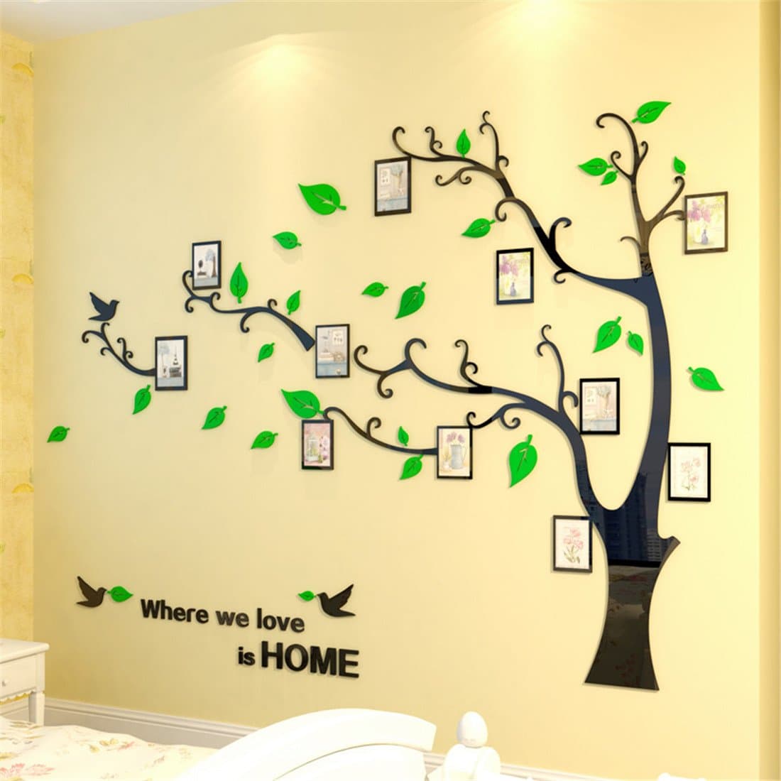 3D Tree Wall Stickers - DIY Photo Frame Tree Wall Decal Family Photo Frame Sticker Murals Wall Decor Living Room Bedroom TV Background Home Decorations (S:54 * 39in,Green Left)