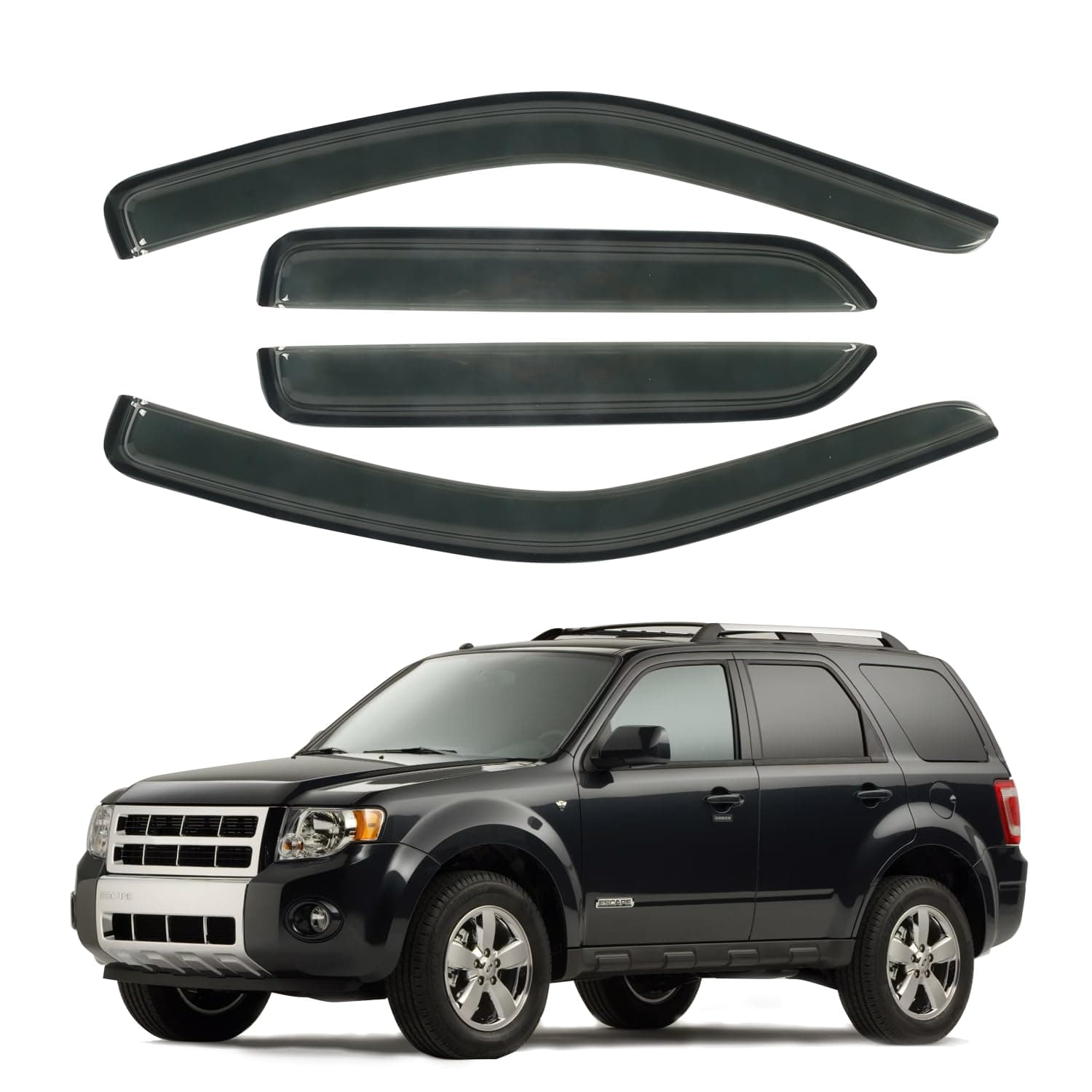 Window Visor Rain Guard Compatible with 2001-2012 Ford Escape, Fit for 2008-2011 Mazda Trubute, Fit for 2005-2011 Mercury Mariner, Tape-On Side Vent Window Deflector