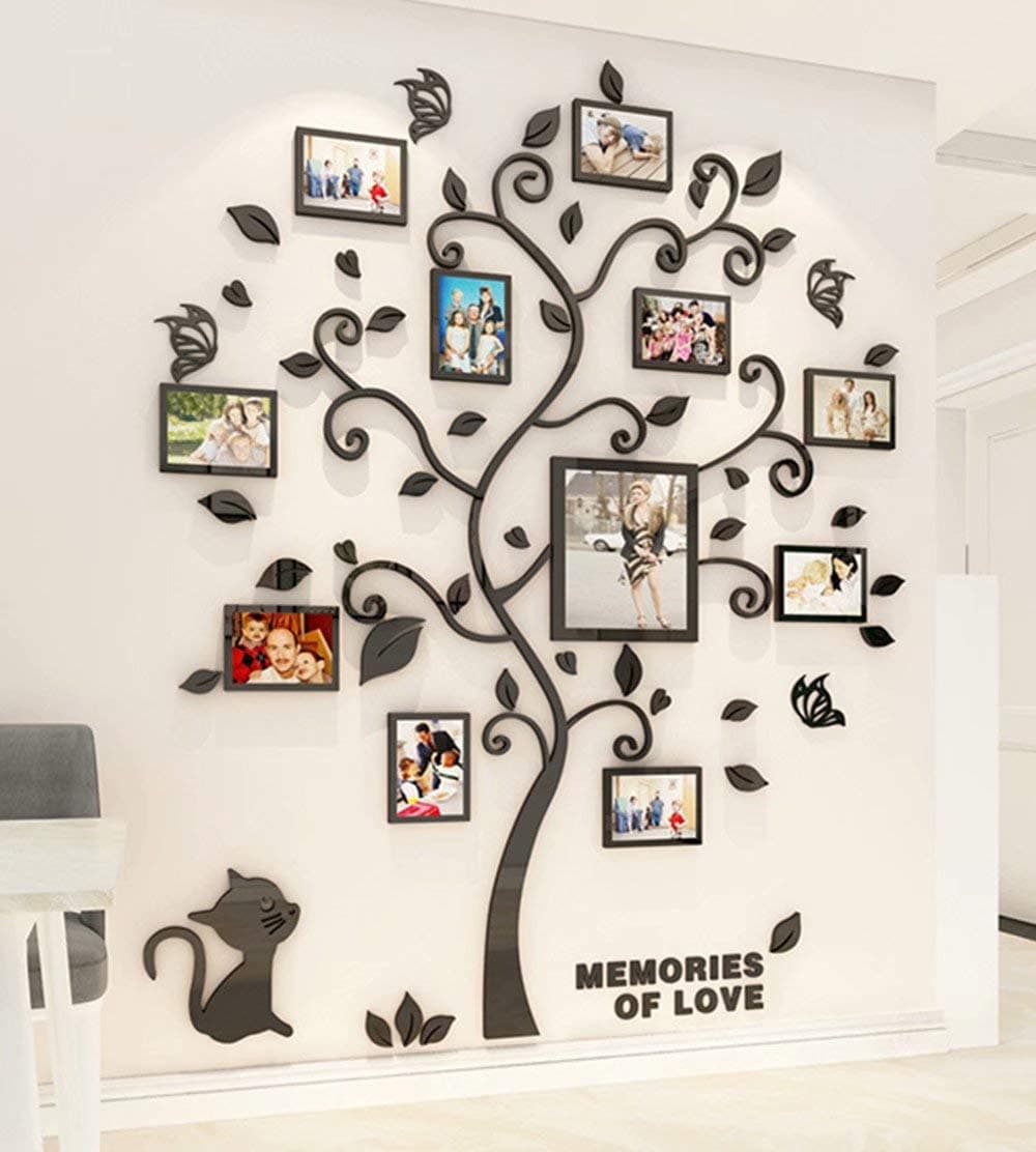 3D Tree Wall Stickers - Family Tree Wall Decor Black Trunk Picture Frame DIY Photo Frame Decals Family Frames Living Room (Black, X-Large)