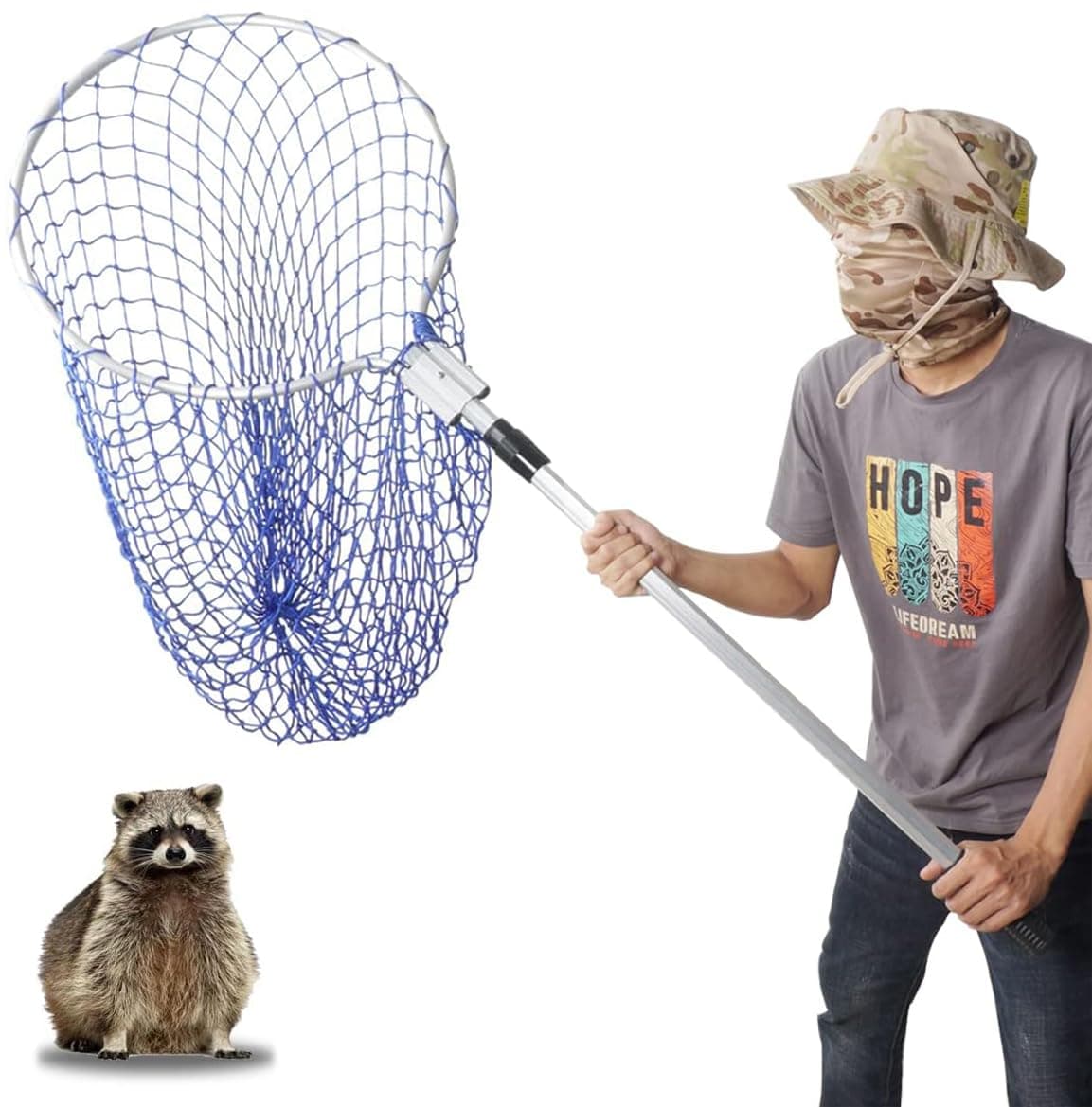 Animal Control Catch Net Pole Tool for Dog Cat Racoon Possum Skunk Goose Bird Chickens Pigeon Poultry and Small Animals (61" Handle with 17.7" Diameter Bow)