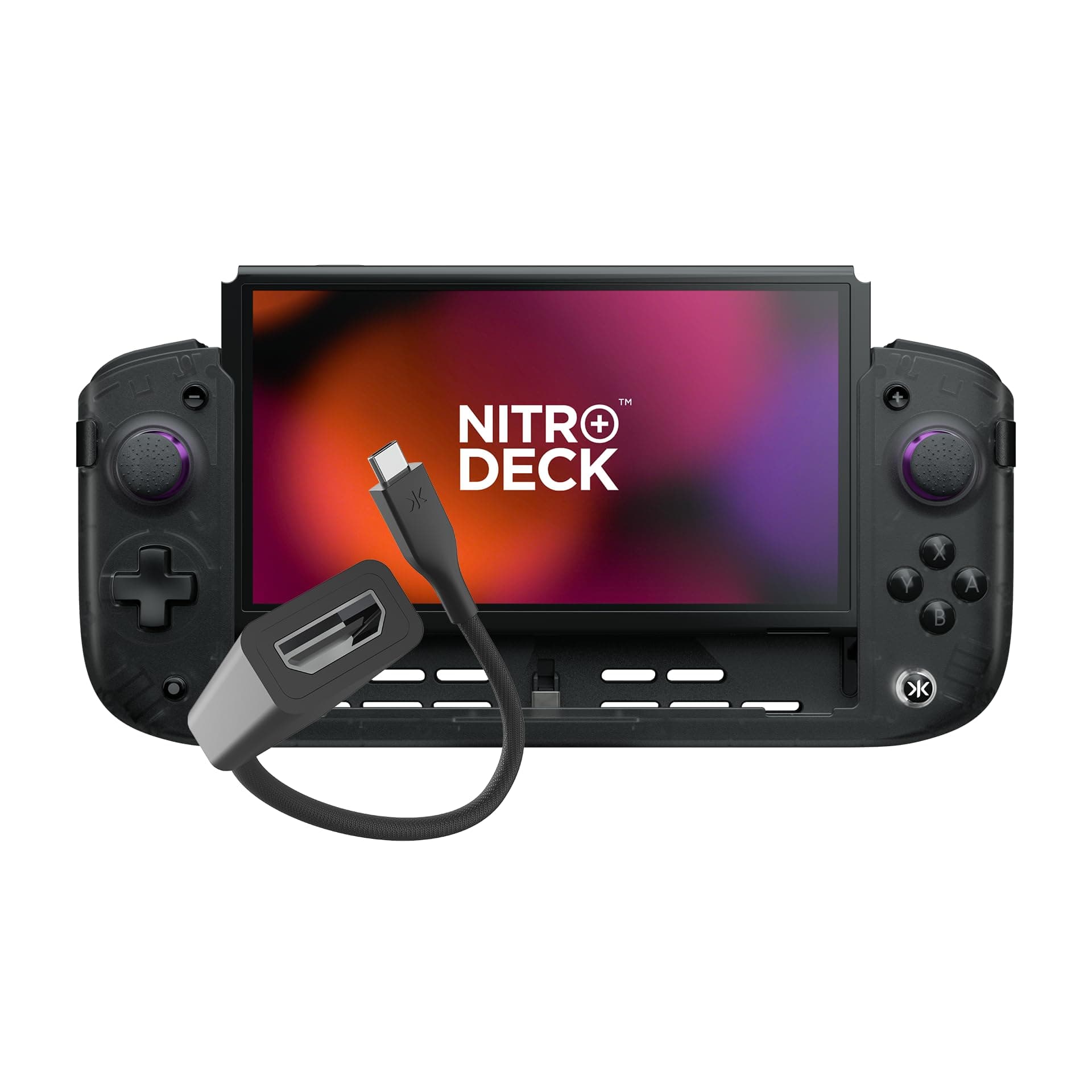 CRKD Nitro Deck+ with HDMI Adapter - Handheld Pro Controller for Nintendo Switch & OLED Model - TV Dockable - Programmable Sidekicks & Back Buttons - TruCollection System (Clear Black)