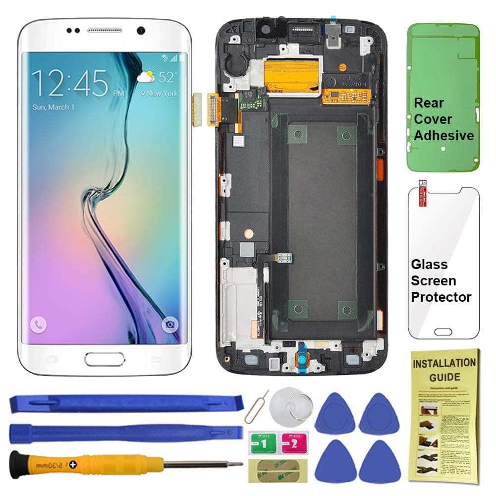 Display Touch Screen (AMOLED) Digitizer Assembly with Frame for Samsung Galaxy S6 Edge (5.1 inch) G925A (AT&T) / G925T (T-Mobile) / G925F (Global) (for Phone Repair Replacement) (White Pearl)