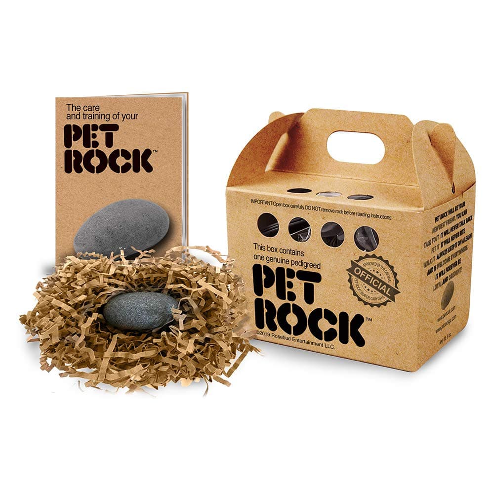 Pet Rock Authentic and Approved by The Original Creator Gary Dahl - Pet Rock - 2 inches - Kid - Travel Crate, Hygienic Packaging