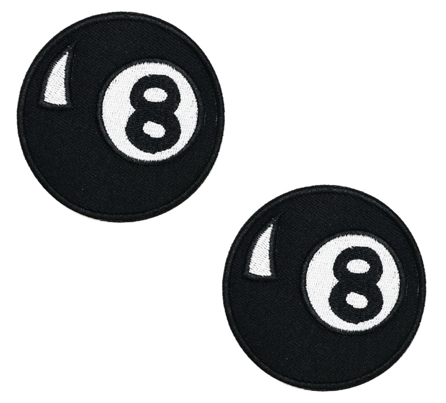 2 Pcs Black Eight 8 Ball Billiards Pool Circle Game Logo Iron Sew on Embroidered Applique Patch for Jeans Jackets Clothing