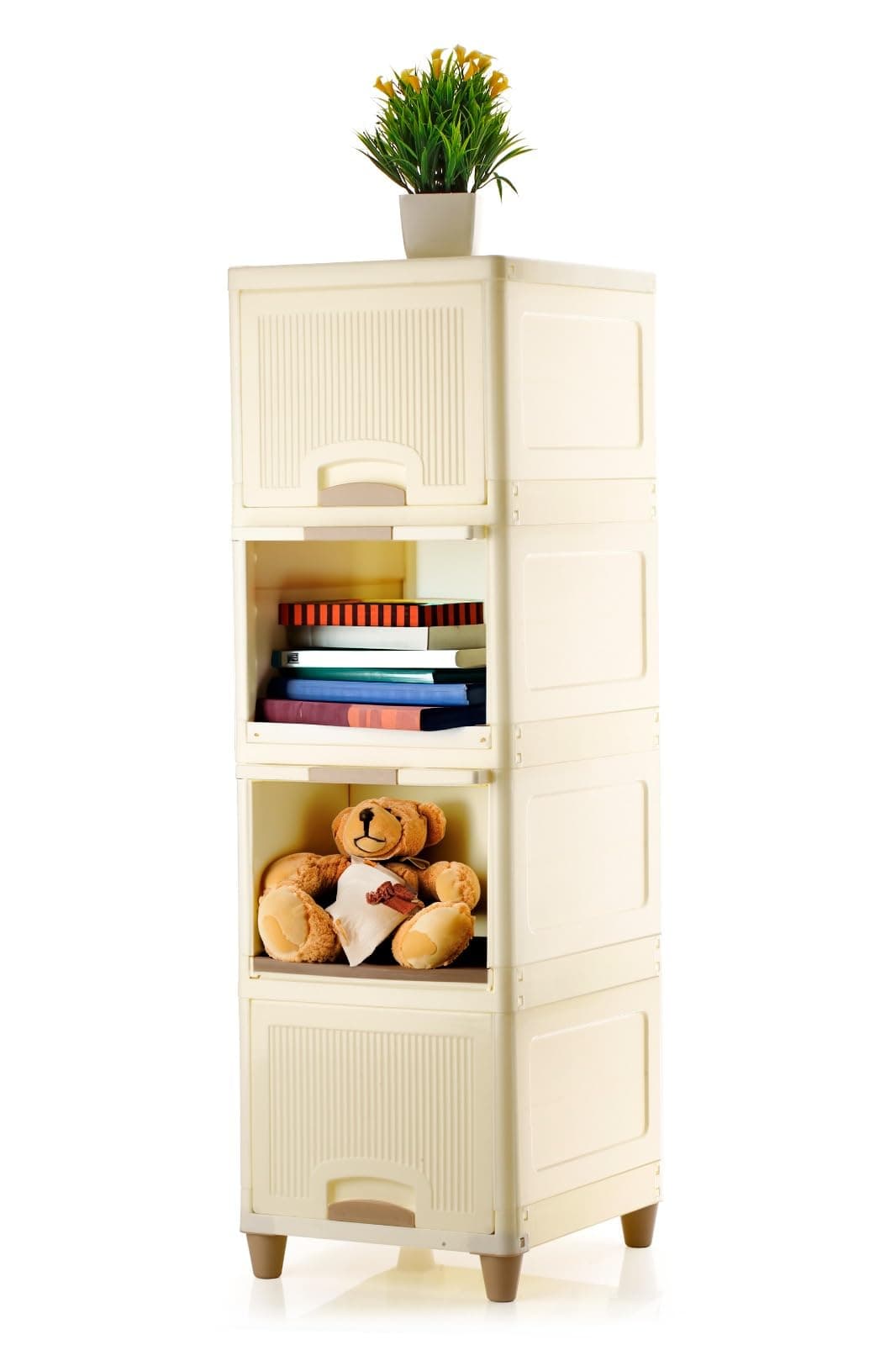 Raawan 3 Units Plastic Cupboard for Clothes Storage - Foldable Wardrobe Cabinet With 3 Layer Modular Drawer Storage Box, White