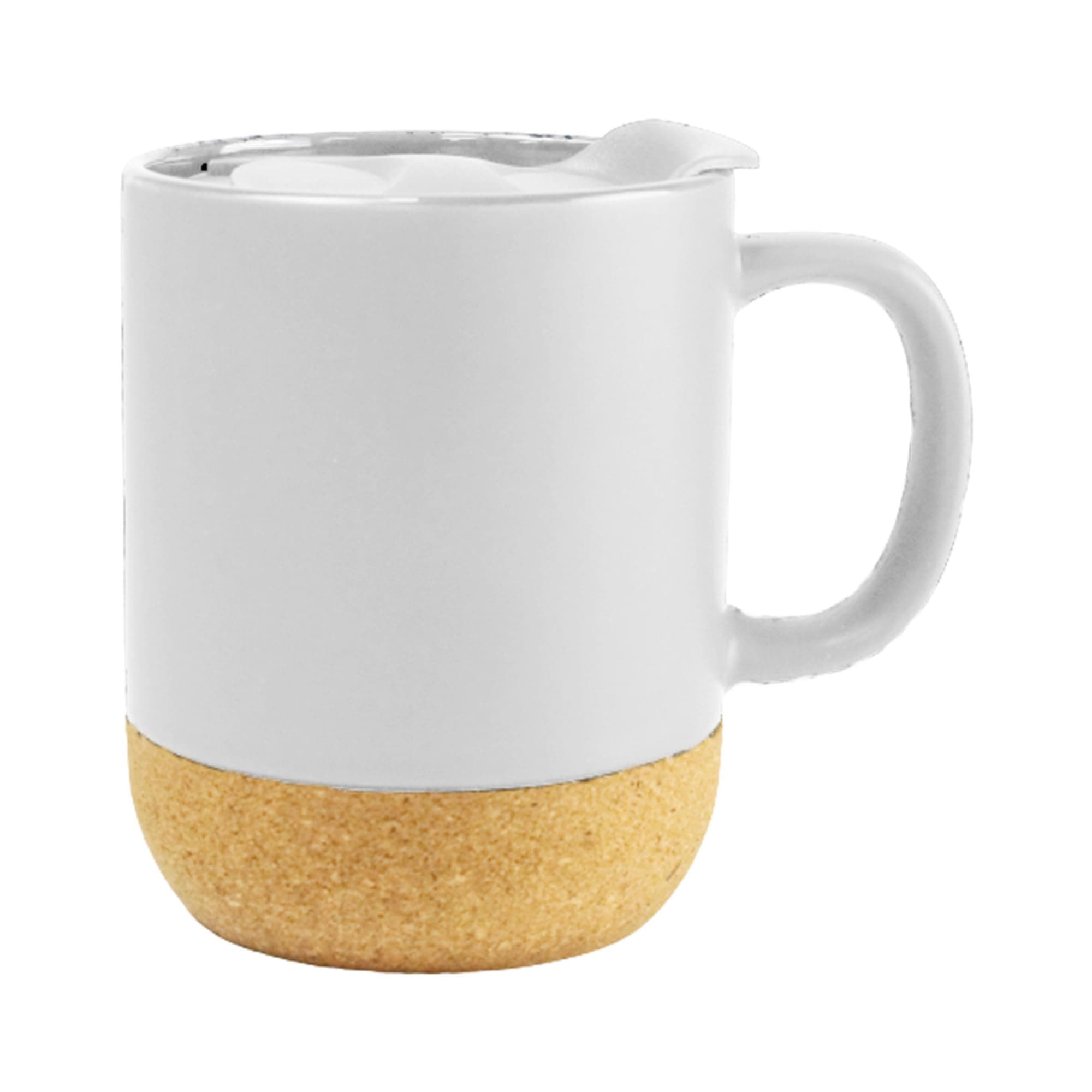 Coffee Tea Mug with Lid | 320ml Ceramic Cork Bottom Mug for Hot & Cold Drinks | Coffee Mug with Lid for Office Home Travel | Ceramic Tea Cup White