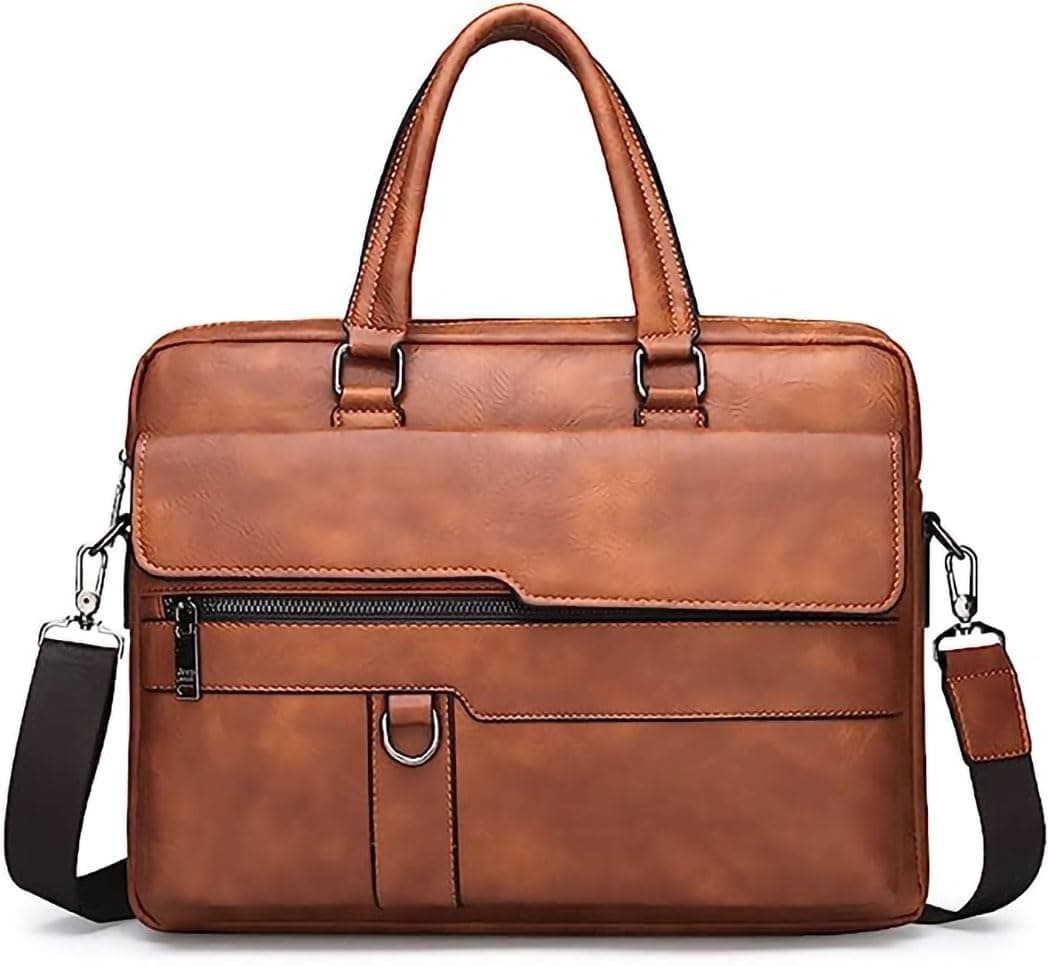 Men Briefcase Laptop Bag (Brown, 14in)