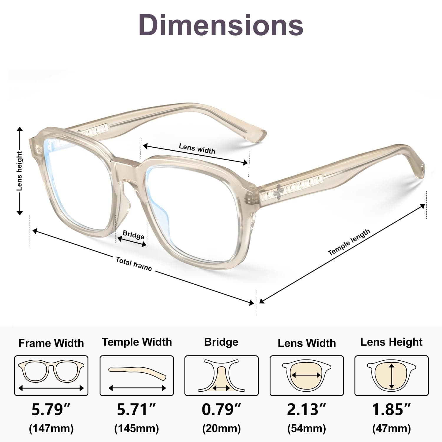 VISOONE Oversized Square Blue Light Blocking Glasses Fashion Computer Eyewear for Women and Men BENNETT