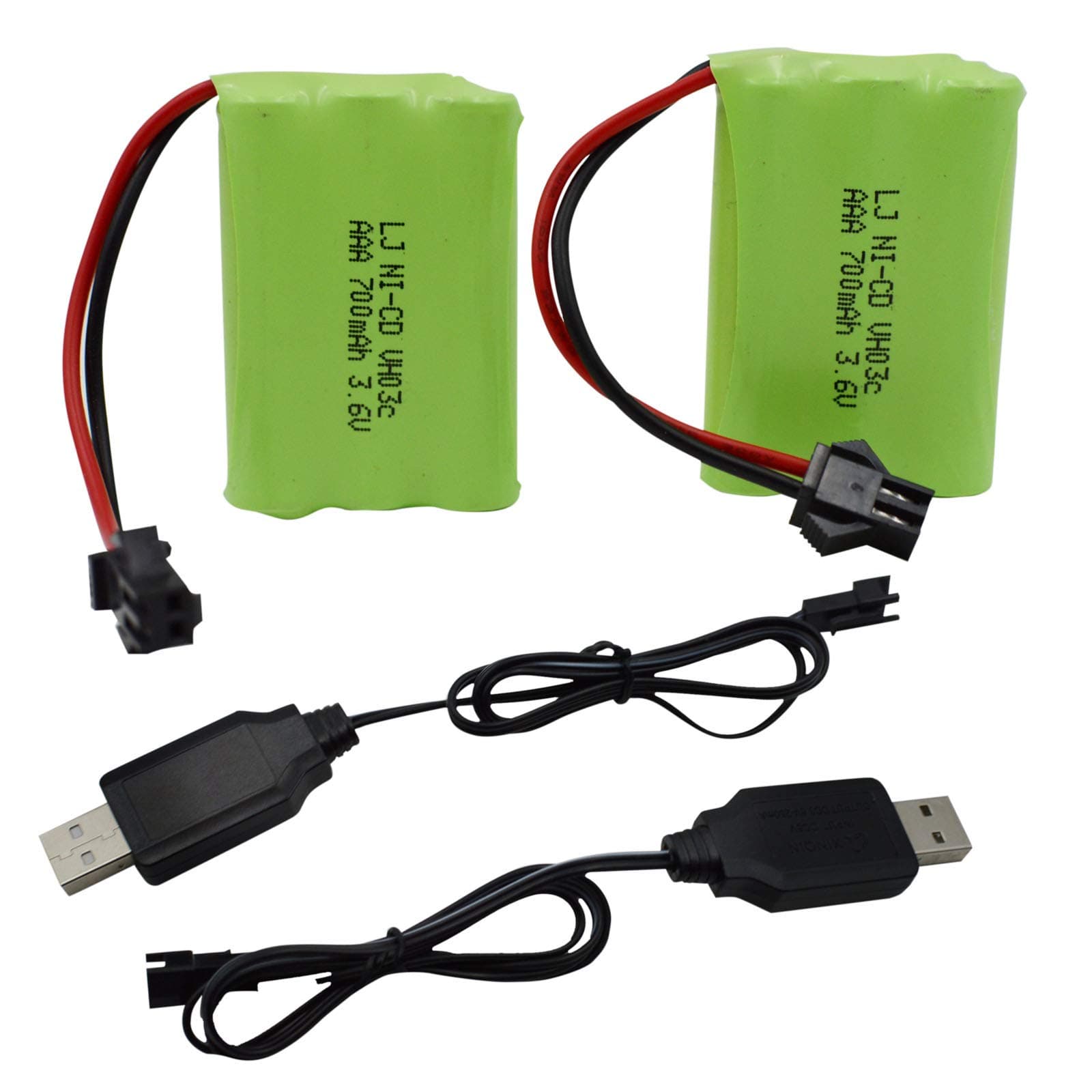 Blomiky 2 Pack 3.6V 700mAh AAA Re-Chargeable Battery Pack with SM-2P Connector Plug and USB Cable for RC Battle Bumper Cars C143 D143 RC Vehicle D143 Battery 2
