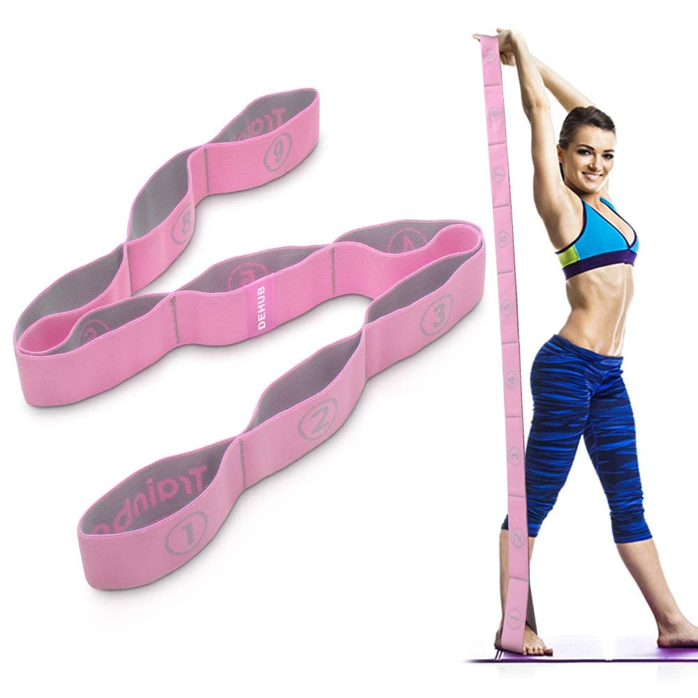 Yoga Set, Yoga Stretch Gurt mit 8 Schleifen, Waschbarer, Leicht zu Tragender und Hochelastischer Gymnastik-Gur, Ideal Stretching Band für Heißes Yoga