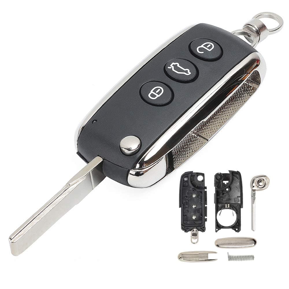 Keyecu Flip Remote Key Shell Case Fob 3 Button for Bentley Continental GT GTC Mulsanne 2004-2016 P/N: KR55WK45032 (Empty Key Shell ONLY)