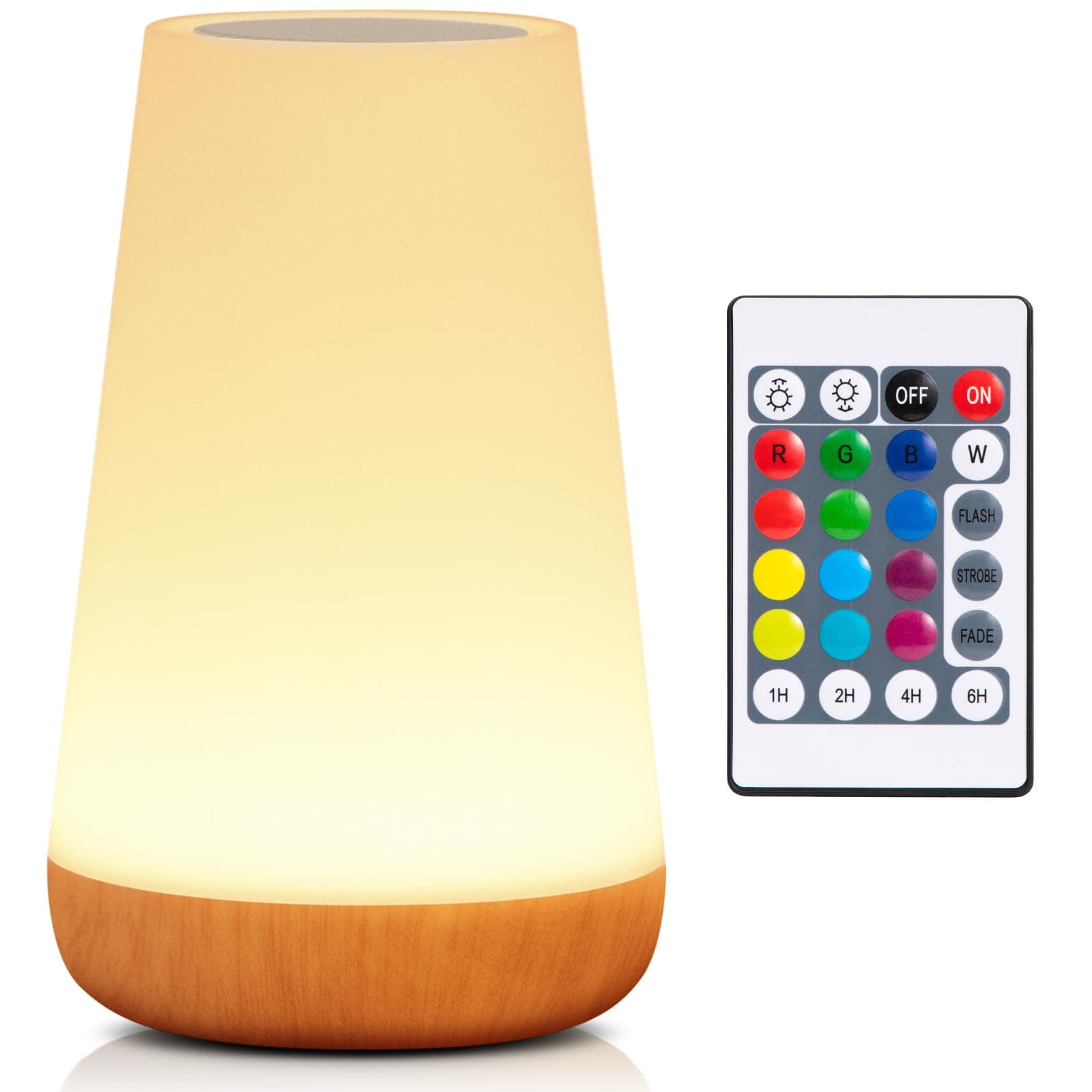 Night Light, LED Touch Bedside Table Lamp, RGB Colours Changing, 5 Brightness Level Switch, Timing Function, Rechargable Remote Control Dimmable Light for Bedroom, Living Room