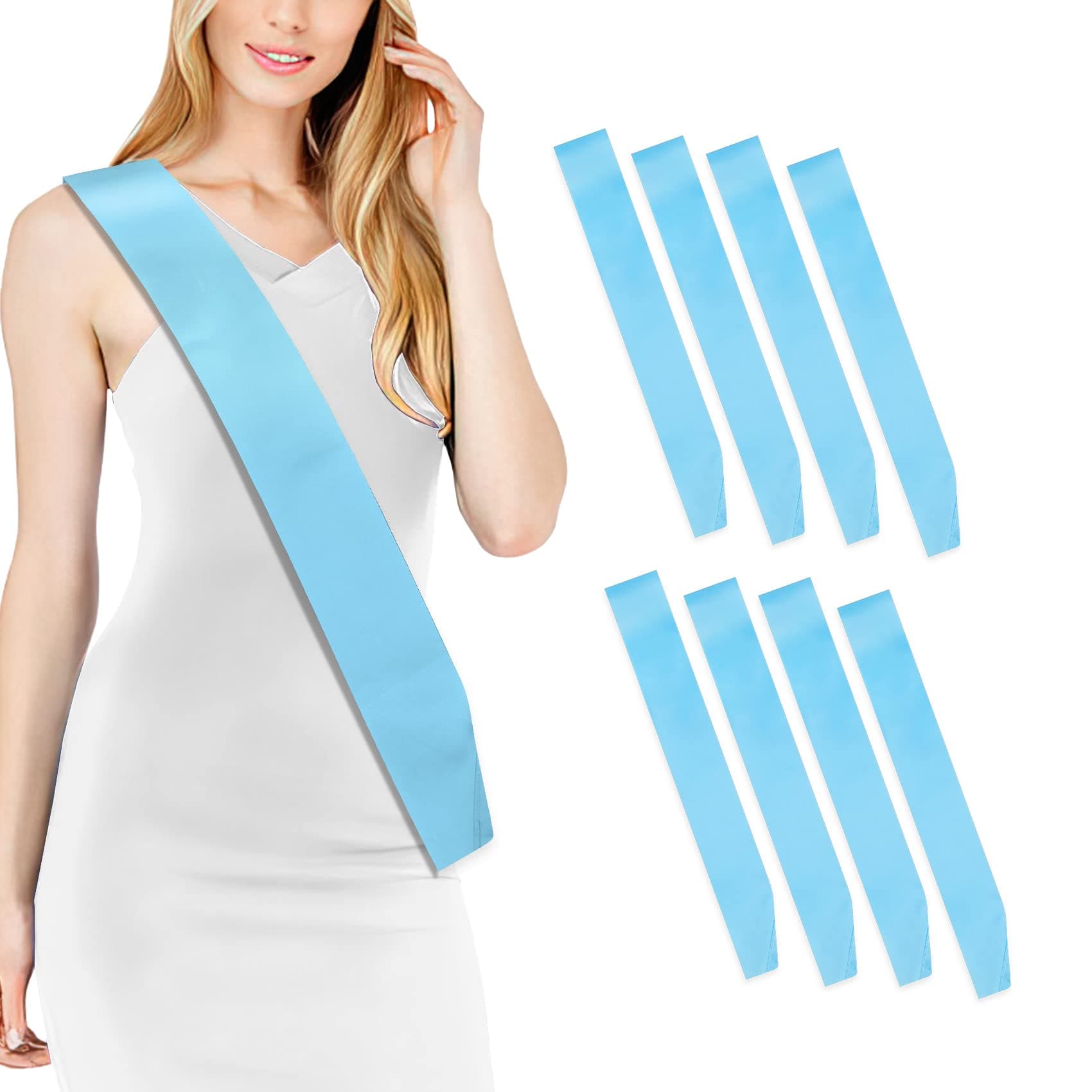 8 Pcs Sash Blank Satin Sash Light Blue Sash Party, Bride To Be Sash, Plain Sash, Diy Sash Sashes For Pageants, Birthday, Wedding, Party, Graduation, Hen Party, Homecoming, Custom Sashes